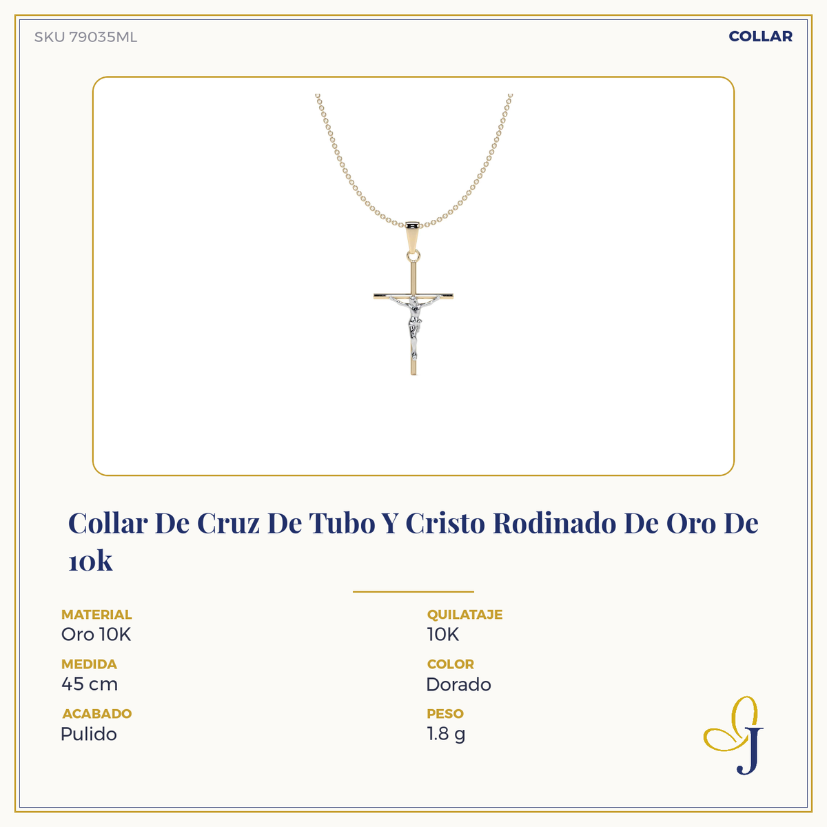 Collar De Cruz De Tubo Y Cristo Rodinado De Oro De 10k
