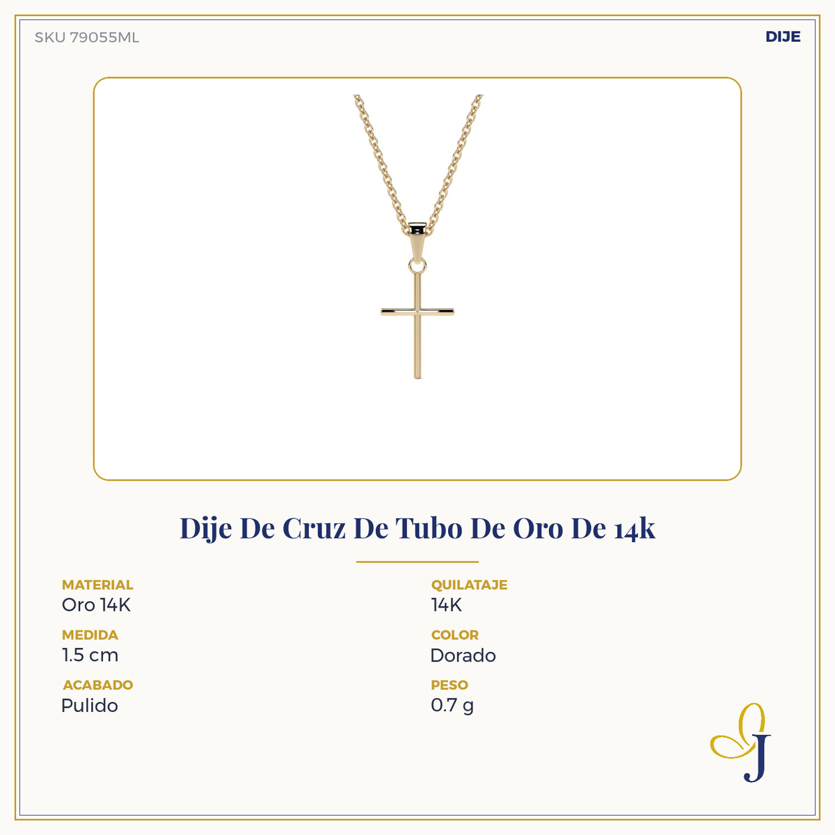 Dije De Cruz De Tubo De Oro De 14k