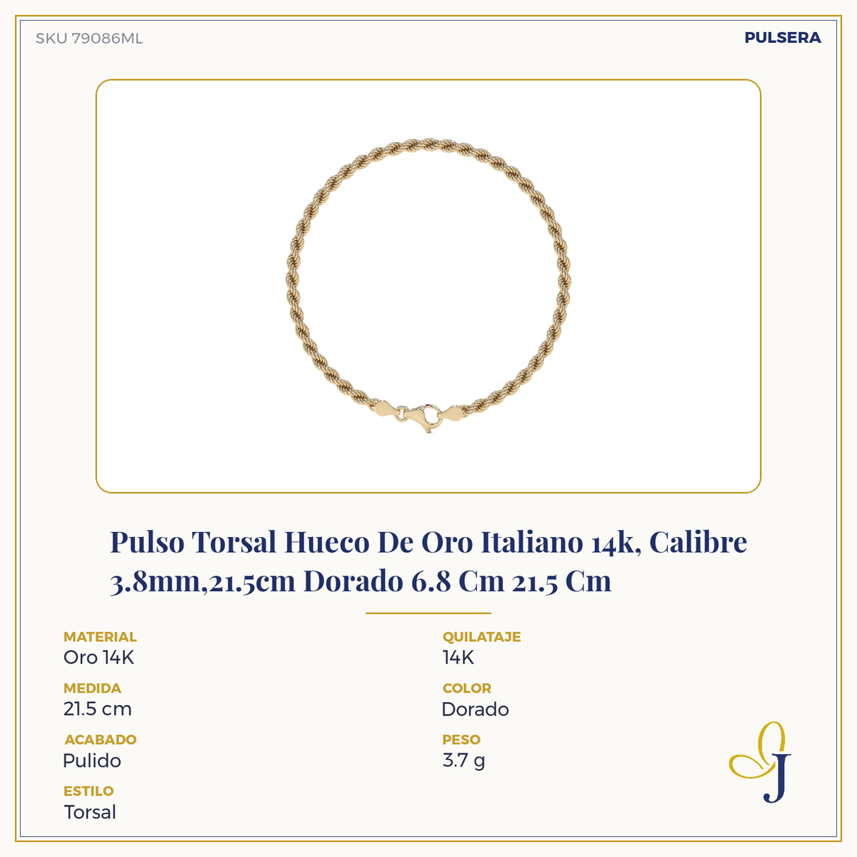 Pulsera De Oro De 10k Estilo Torsal Para Hombre Con Broche De Perico Dorado 18.5 Cm