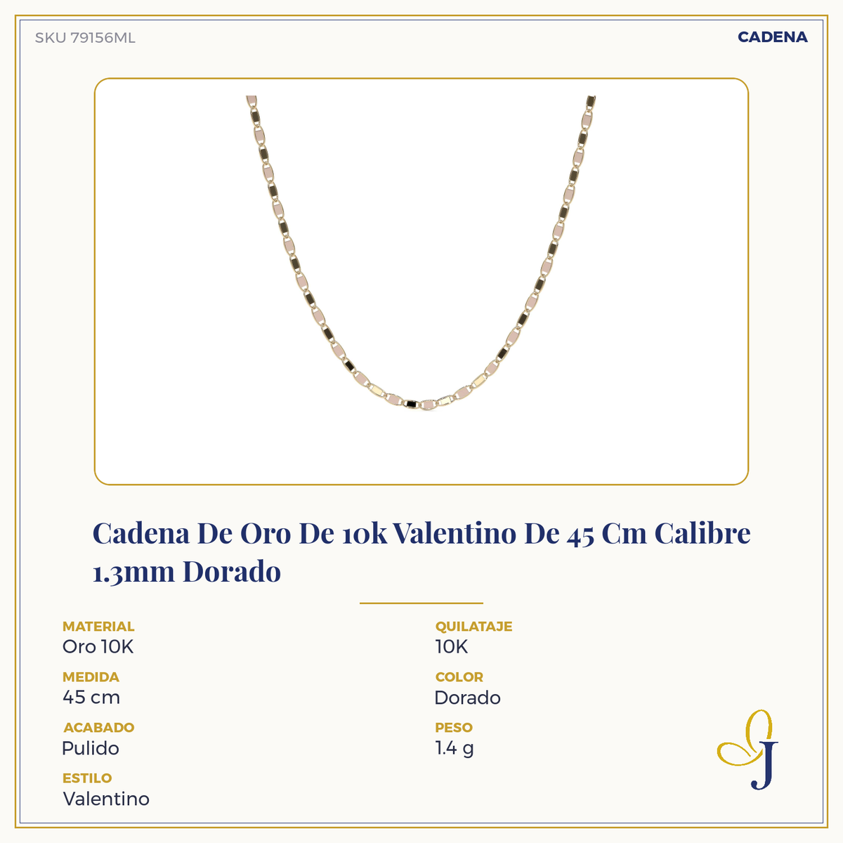 Pulsera Valentino De Oro Italiano 10k, Calibre 1.4mm, 18 Cm