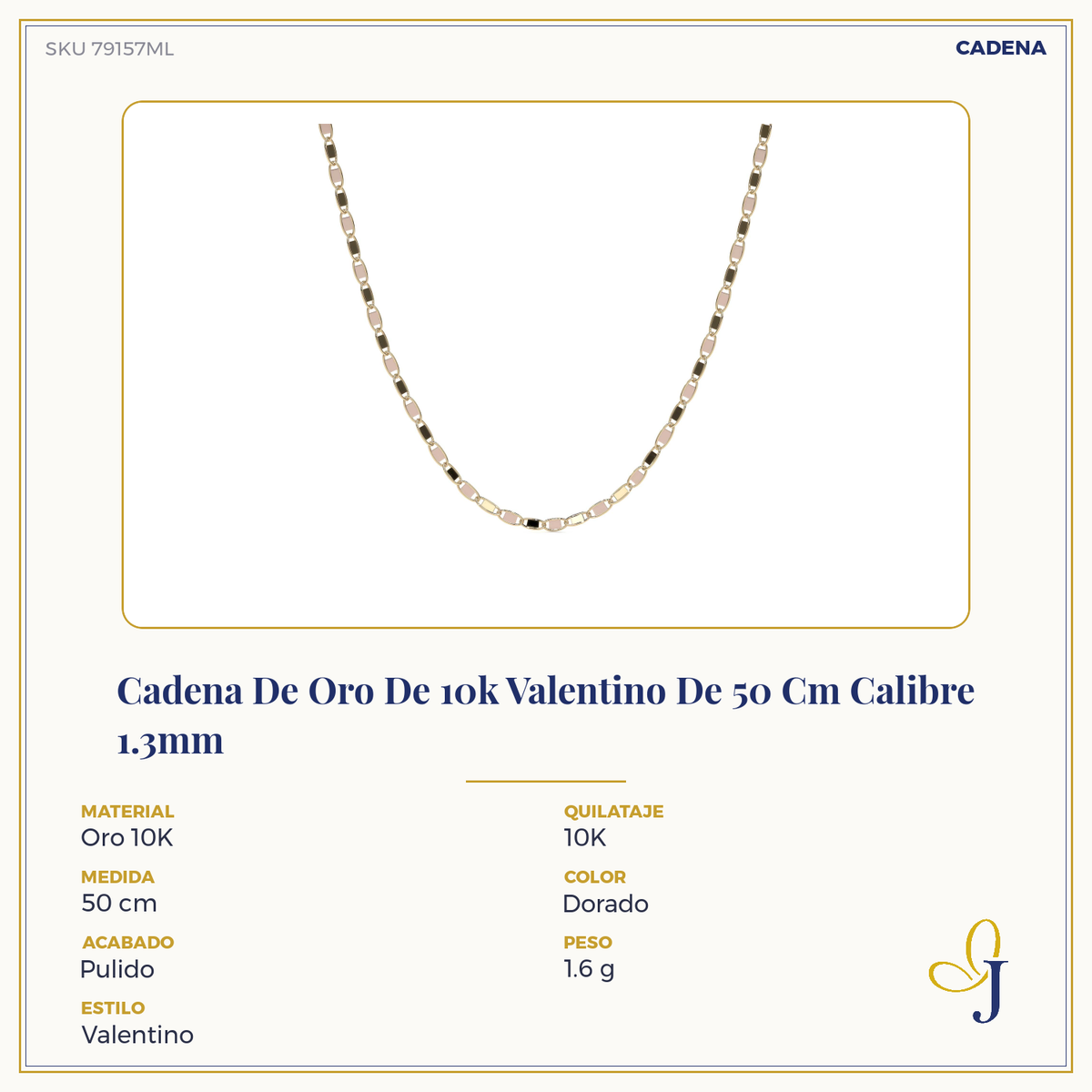 Pulsera Valentino De Oro Italiano 10k, Calibre 1.4mm, 18 Cm