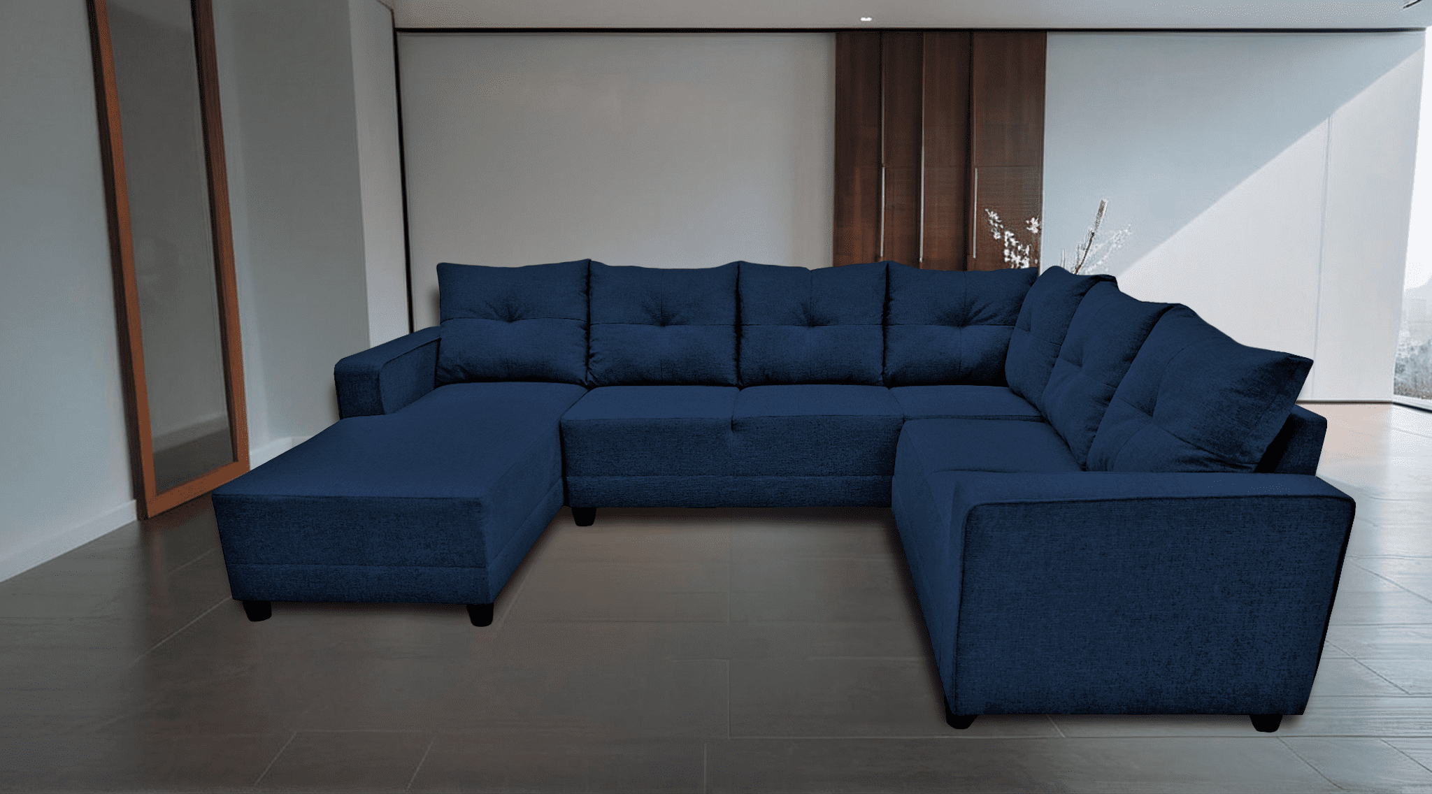 Sala Esquinera en U El Bazar Store Hera Azul marino 160x275x215 cm 4 Salas en 1 Tela Lino nacional Modular Chaise love seat sofa