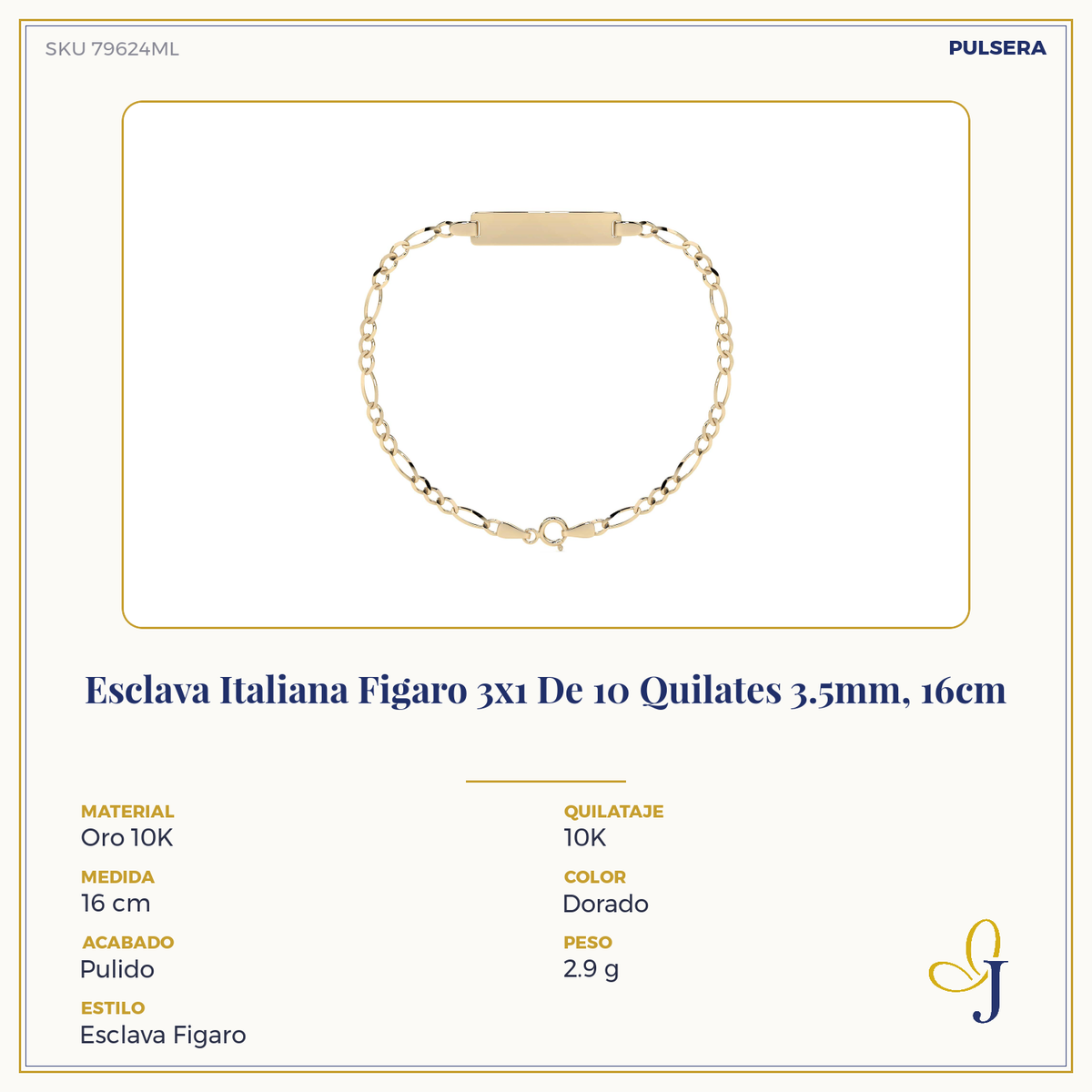 Esclava Italiana Figaro 3x1 De 10 Quilates 3.5mm, 14cm