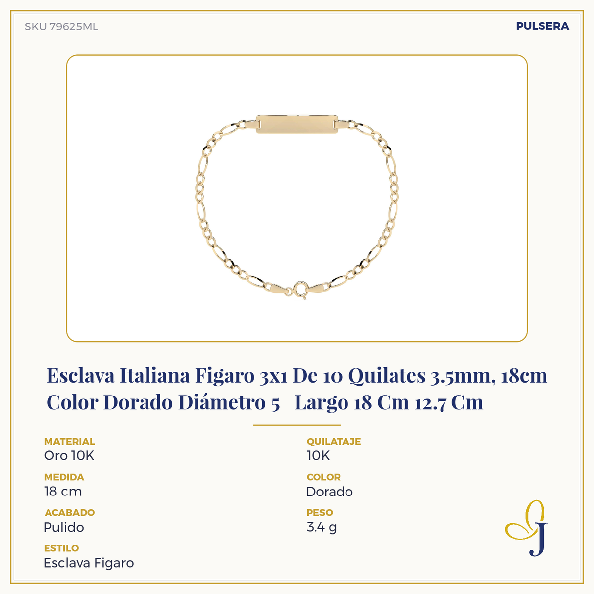 Esclava Italiana Figaro 3x1 De 10 Quilates 3.5mm, 14cm