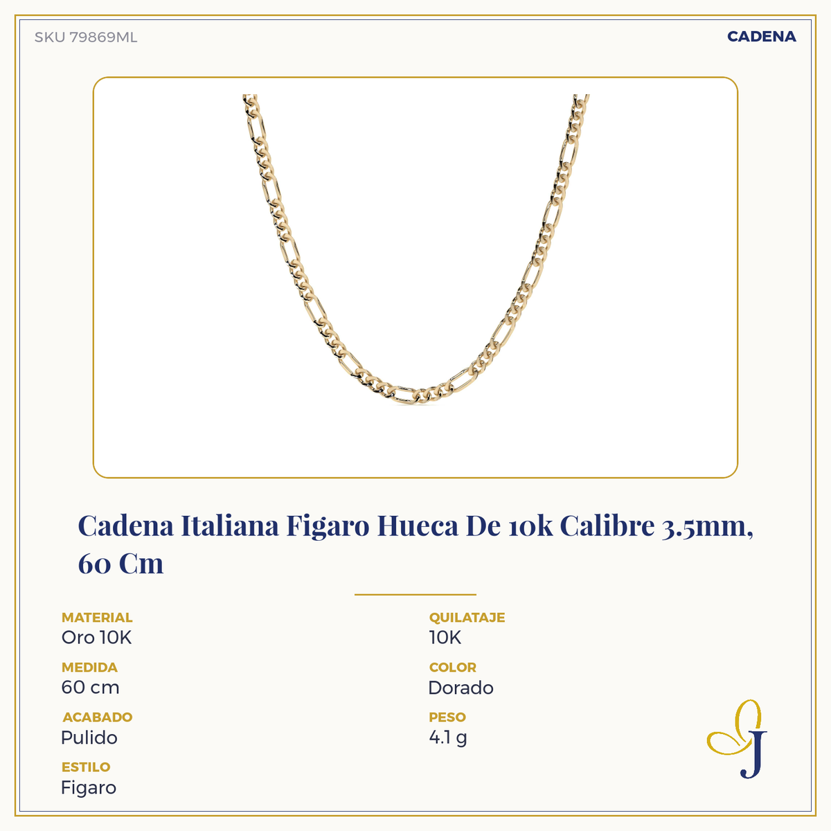 Cadena de Oro 10K Figaro 3x1 Unisex| Collar Italiano 3.5mm Imperial Jewelry | Joyería Fina Resistente