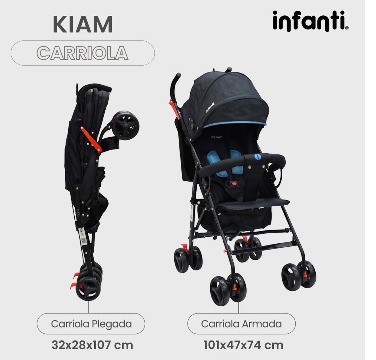 Carriola Para Bebe Kiam Compacta, Ligera, Plegable