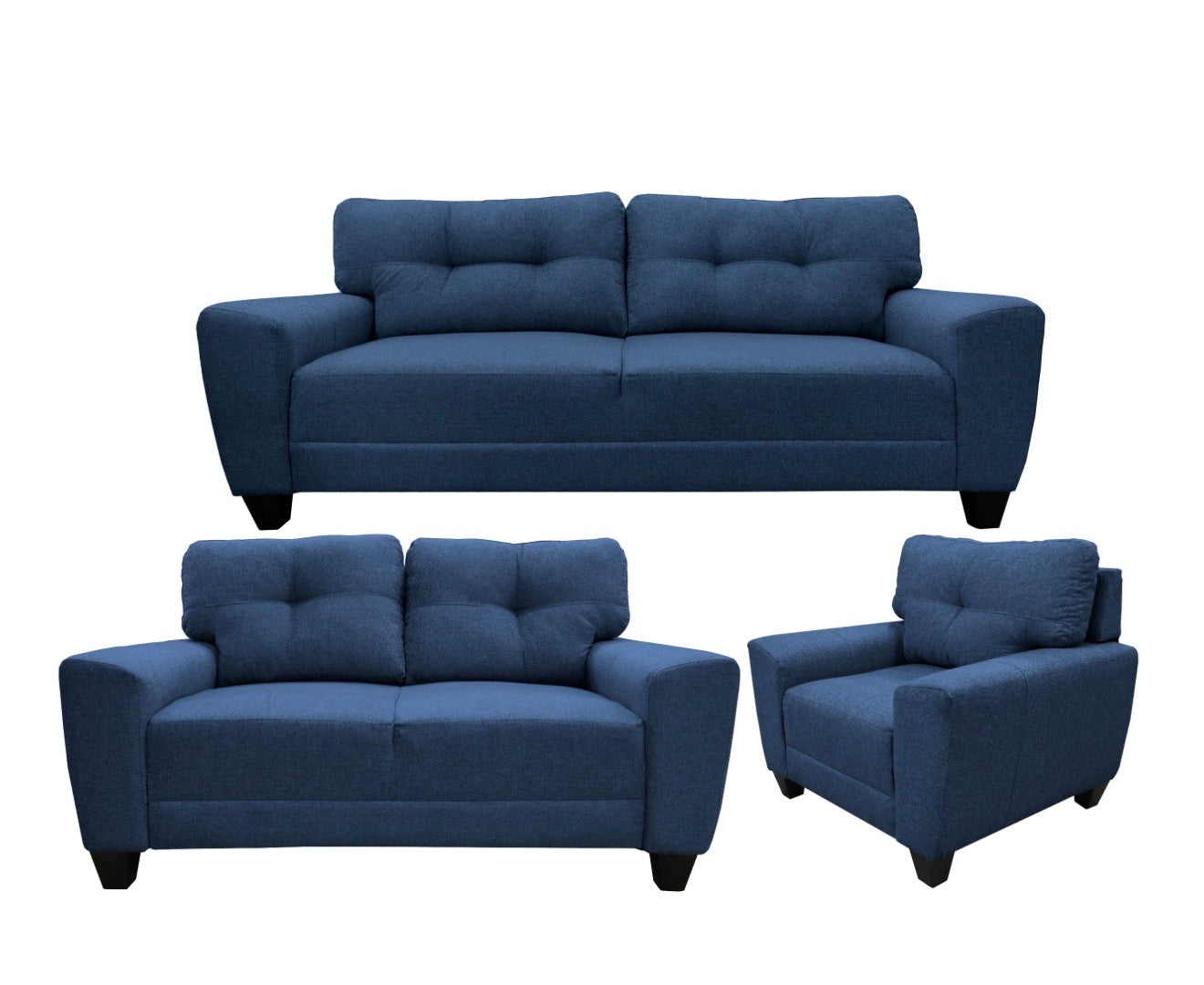 Sala Modular 3-2-1 Sidney Azul Marino – Sofá, Love Seat y Sillón Súper Cómodos