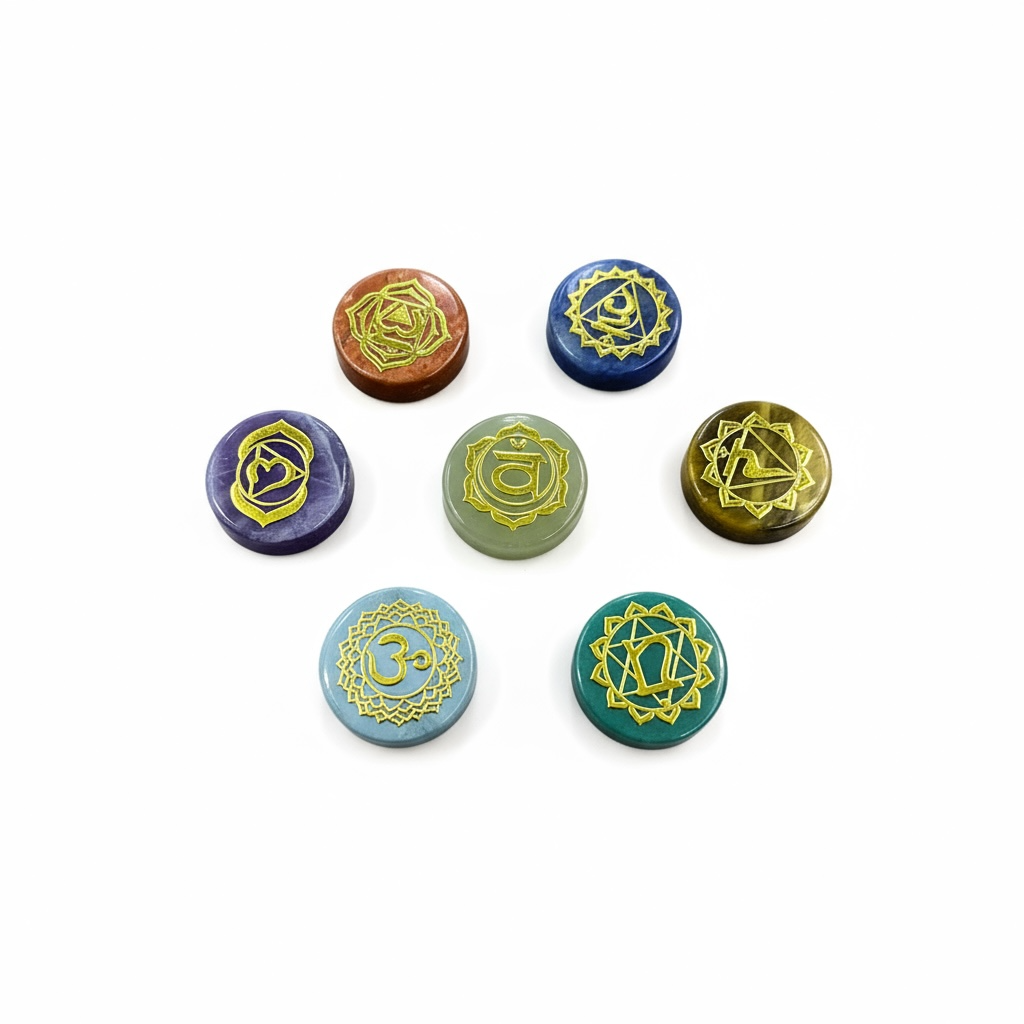 7 Chakras De Cuarzo Grabado En Oro Laminado 1.8 Cm 4.572 Cm