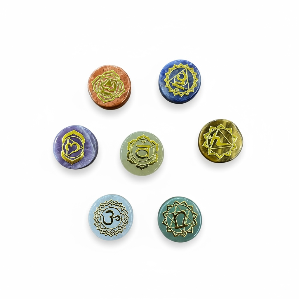 7 Chakras De Cuarzo Grabado En Oro Laminado 1.8 Cm 4.572 Cm