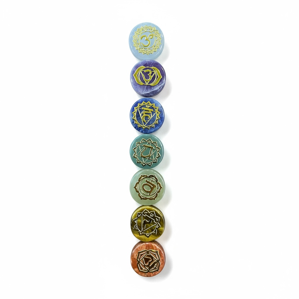 7 Chakras De Cuarzo Grabado En Oro Laminado 1.8 Cm 4.572 Cm