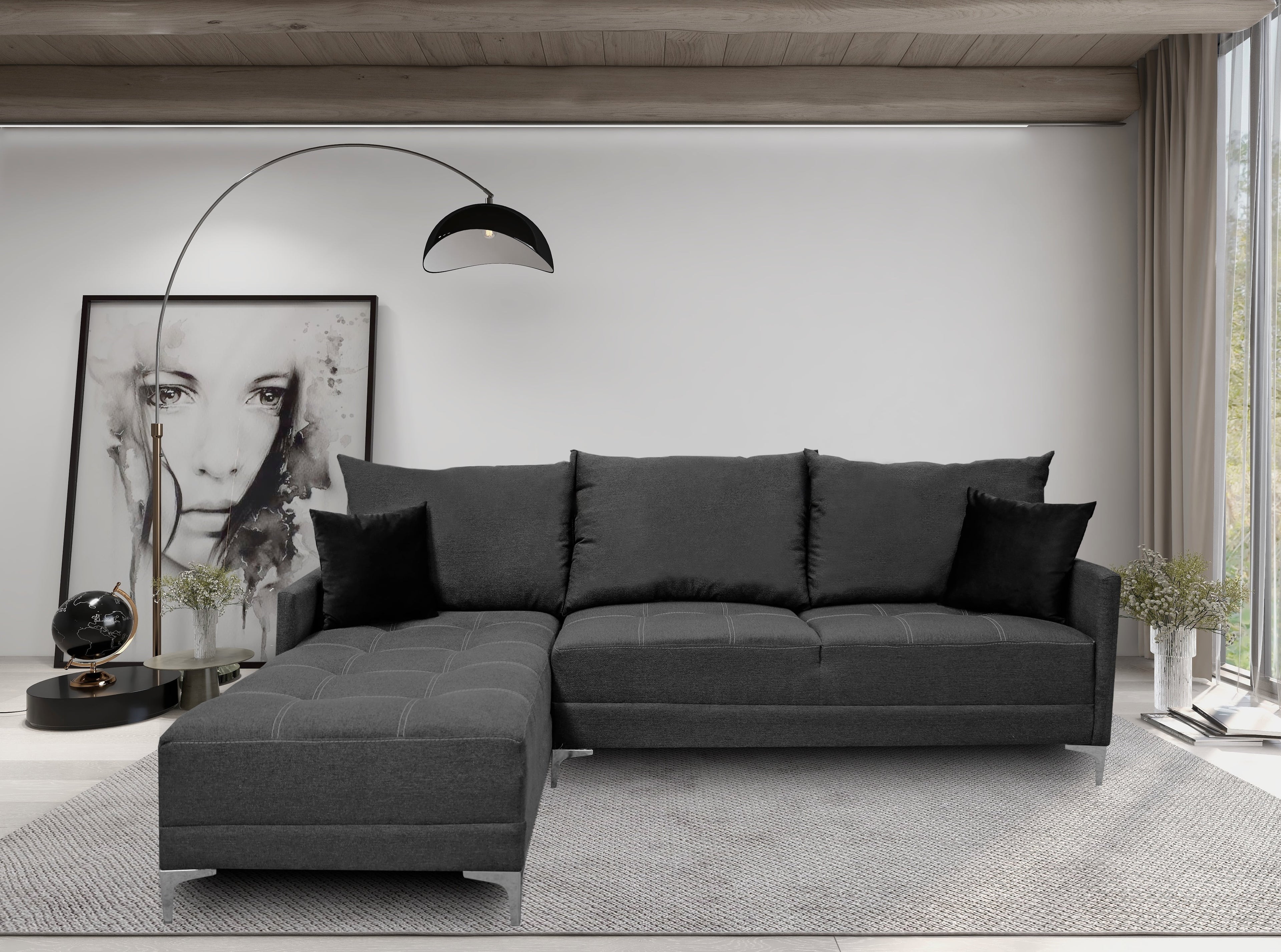 Sala esquinera Caslon, 260x180 cm, Gris Oxford El Bazar Store Moderna abotonada en esquina