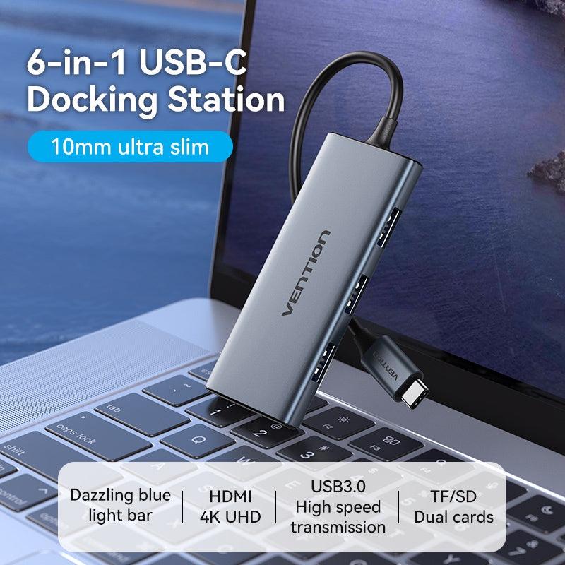 Vention 6 En 1 USB C Estación De Acoplamiento 4K Alta Resolución Azul