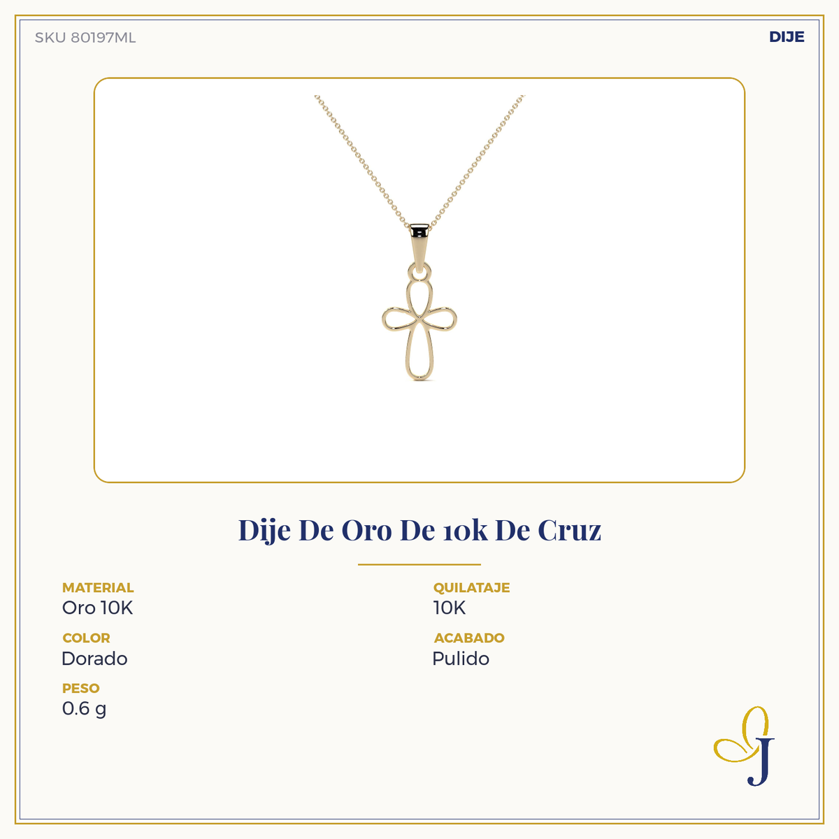 Dije De Oro De 10k De Cruz