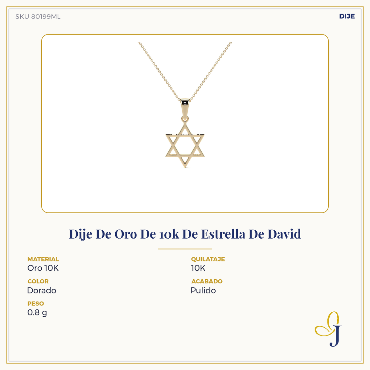 Dije De Oro De 10k De Estrella De David