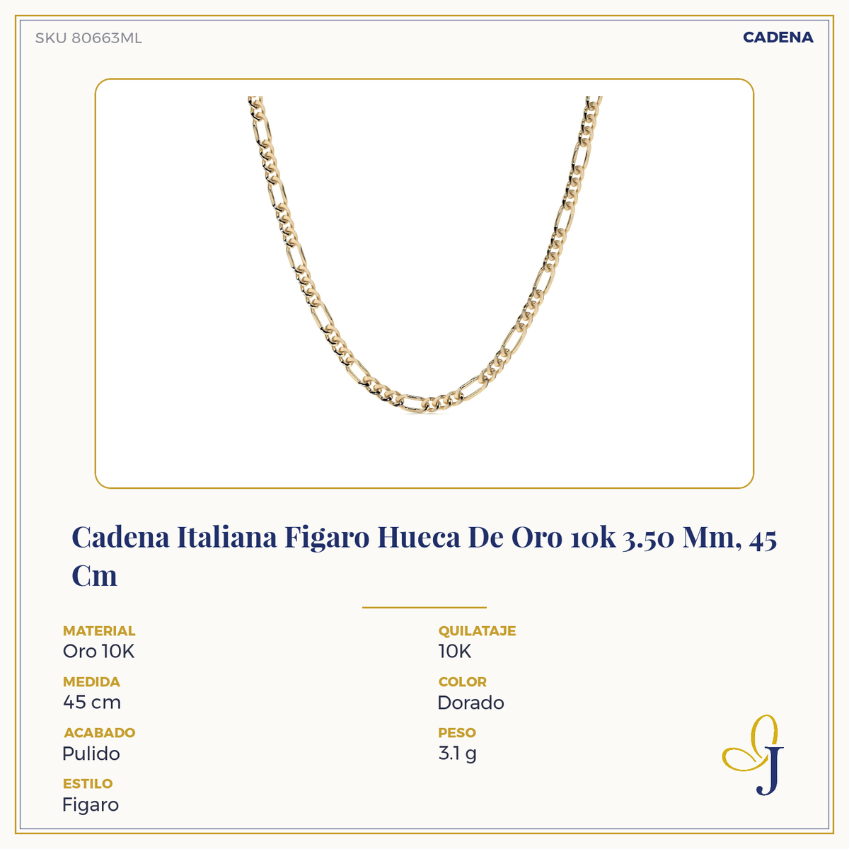 Cadena de Oro 10K Figaro 3x1 Unisex| Collar Italiano 3.5mm Imperial Jewelry | Joyería Fina Resistente