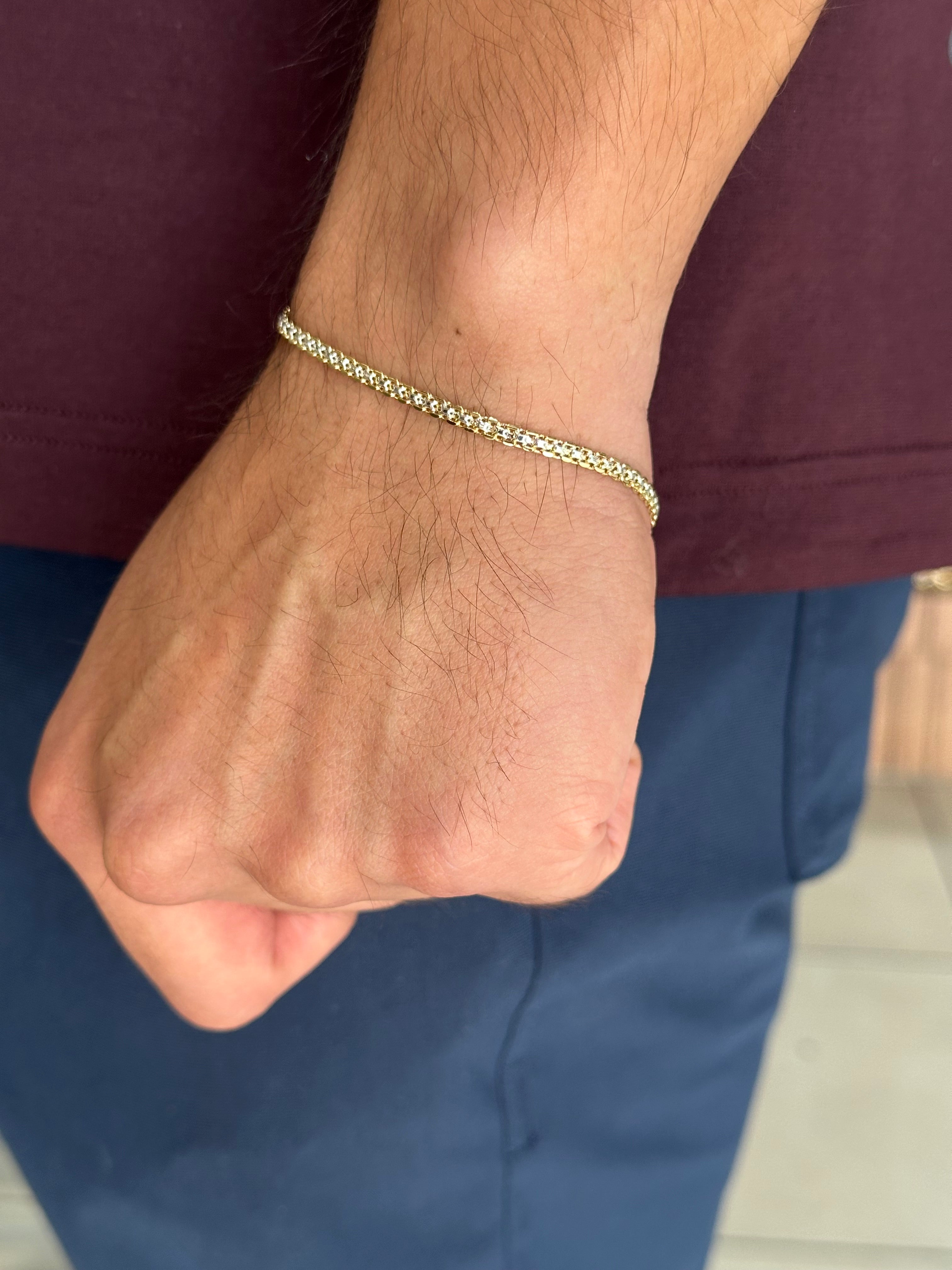 Pulsera Combinada Lisa 3 mm Oro Laminado 18 K