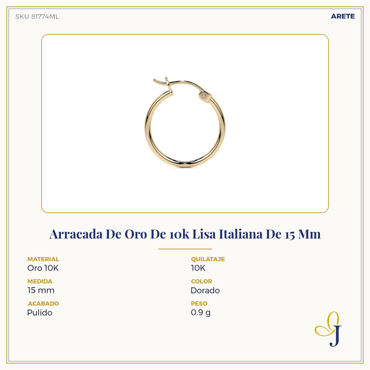 Arracada De Oro De 10k Lisa De 20 mm