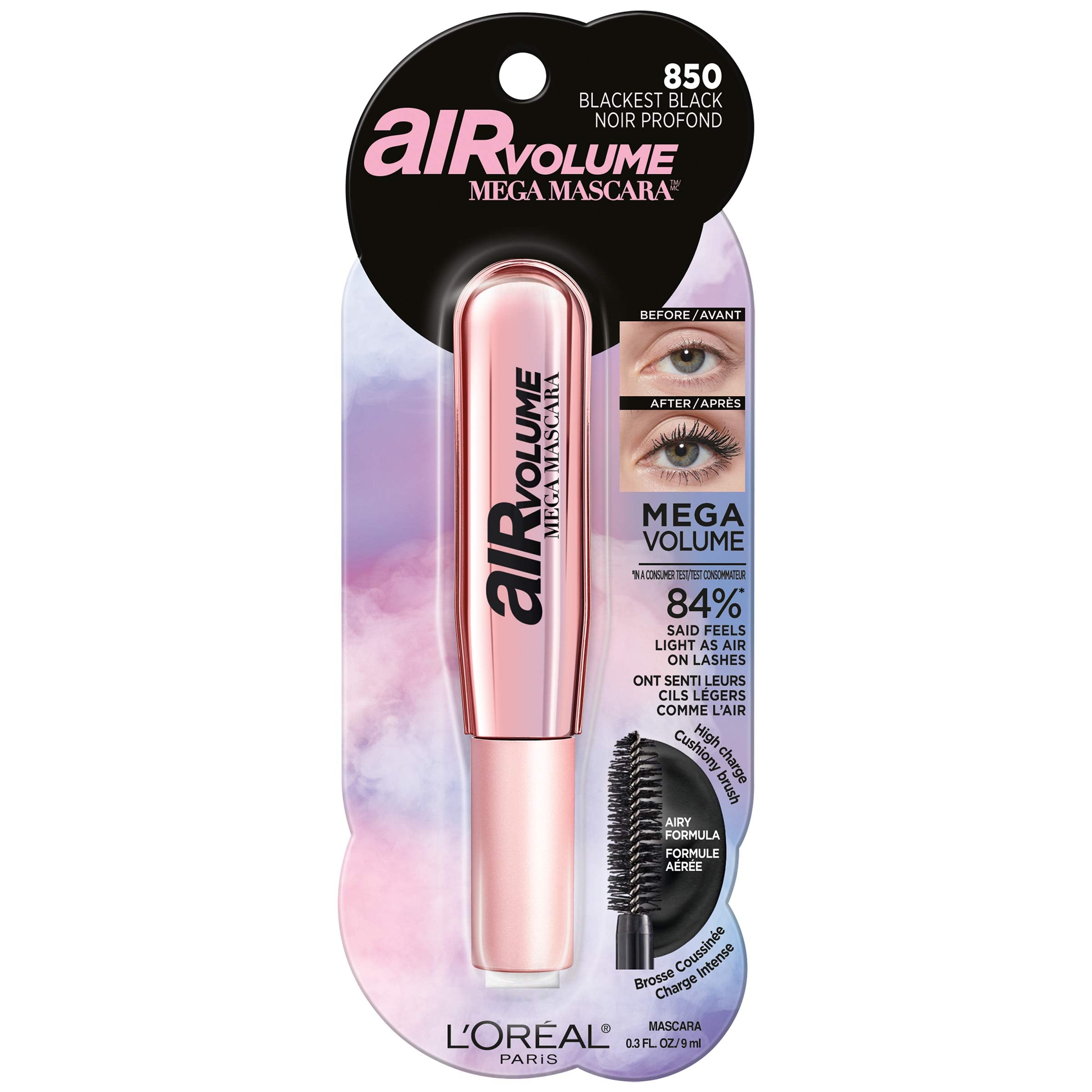 LOREAL AIR VOLUME MEGA MASCARA #850 BLACKEST BLACK