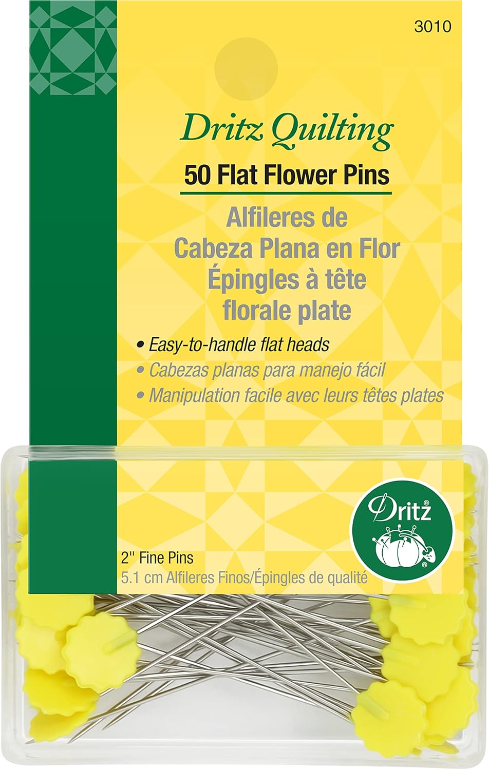 Caja de Alfileres Dritz Pequeñas Flores Amarillas 50 alfileres (5 cm)