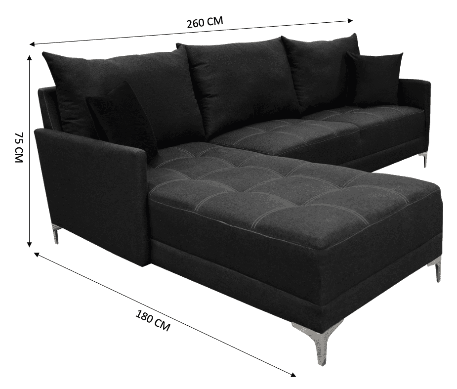 Sala esquinera Caslon, 260x180 cm, Gris Oxford El Bazar Store Moderna abotonada en esquina