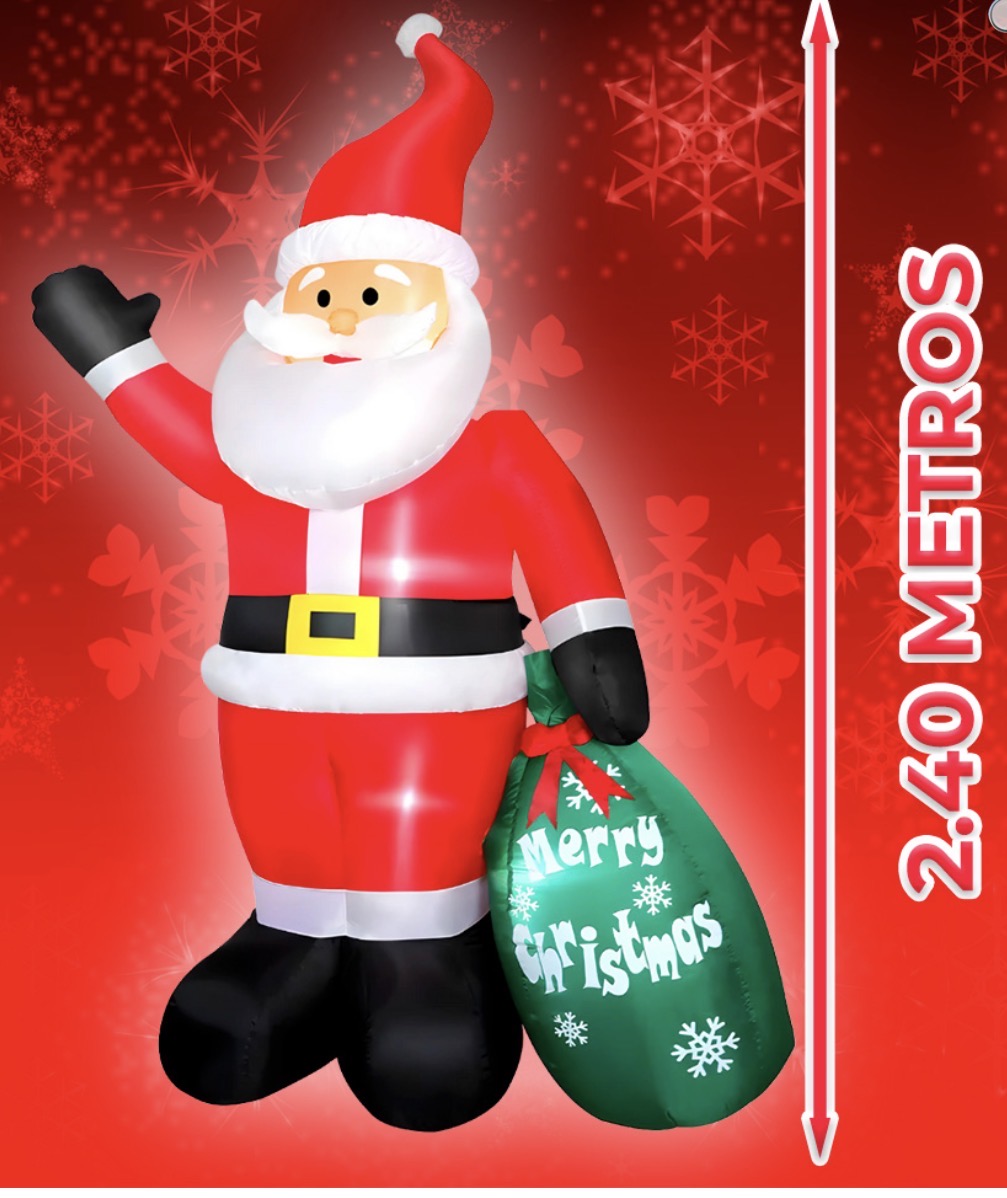 Muñeco Inflable de Santa Claus con Regalo 2.4 m