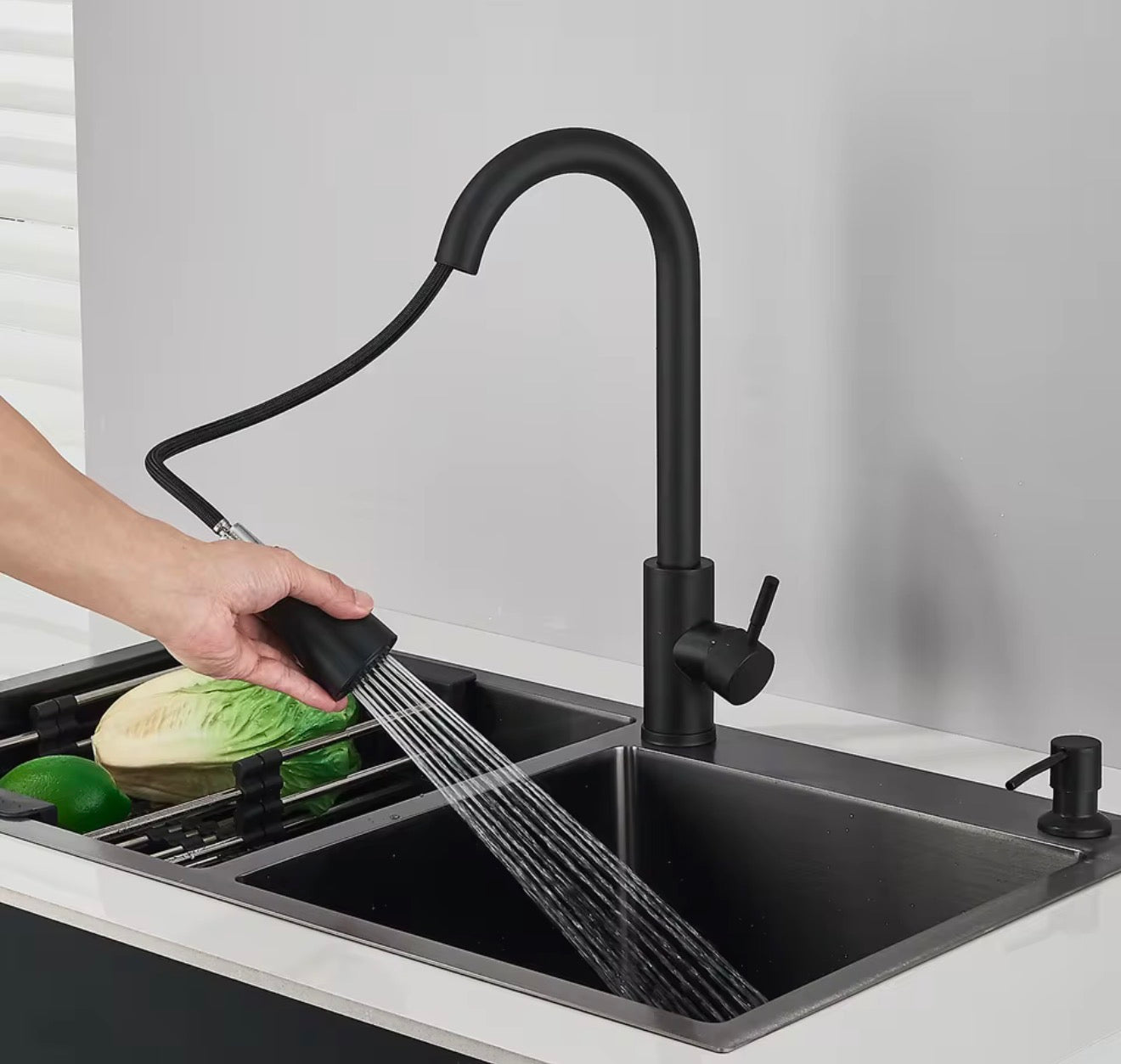 Fregadero de Cocina de Acero Inoxidable 55x45 / 80x45 cm con Mezcladora y Dispensador de Jabón