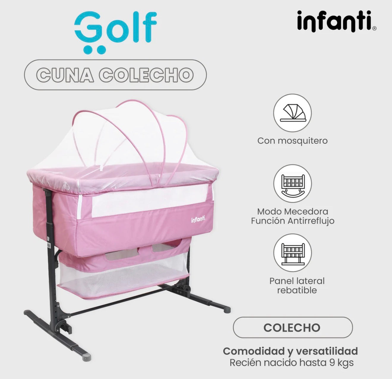 Cuna Colecho Infanti Golf Antireflujo y Mecedora