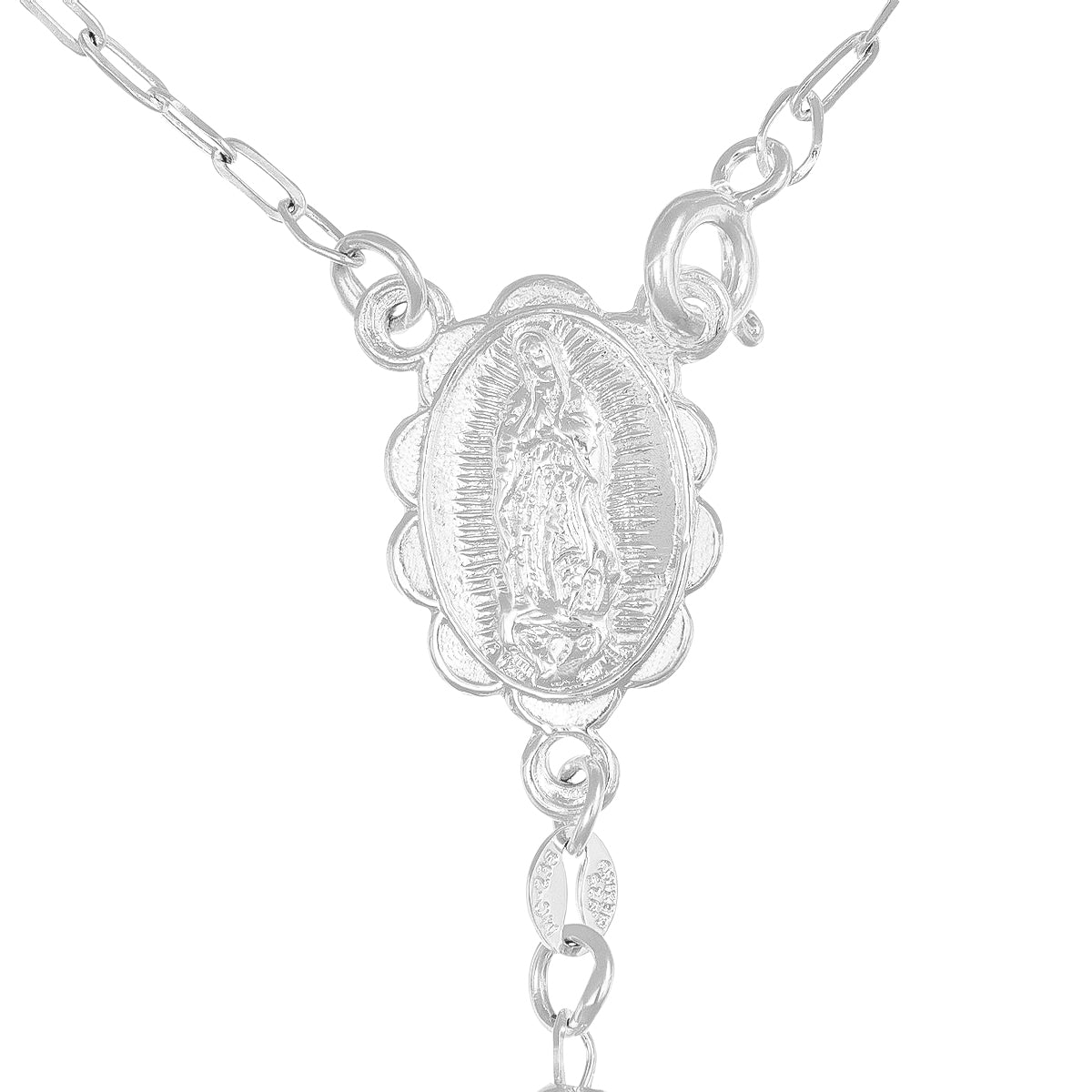 Rosario De Plata Ley 925 Con Bola Diamantada De 55 Cm