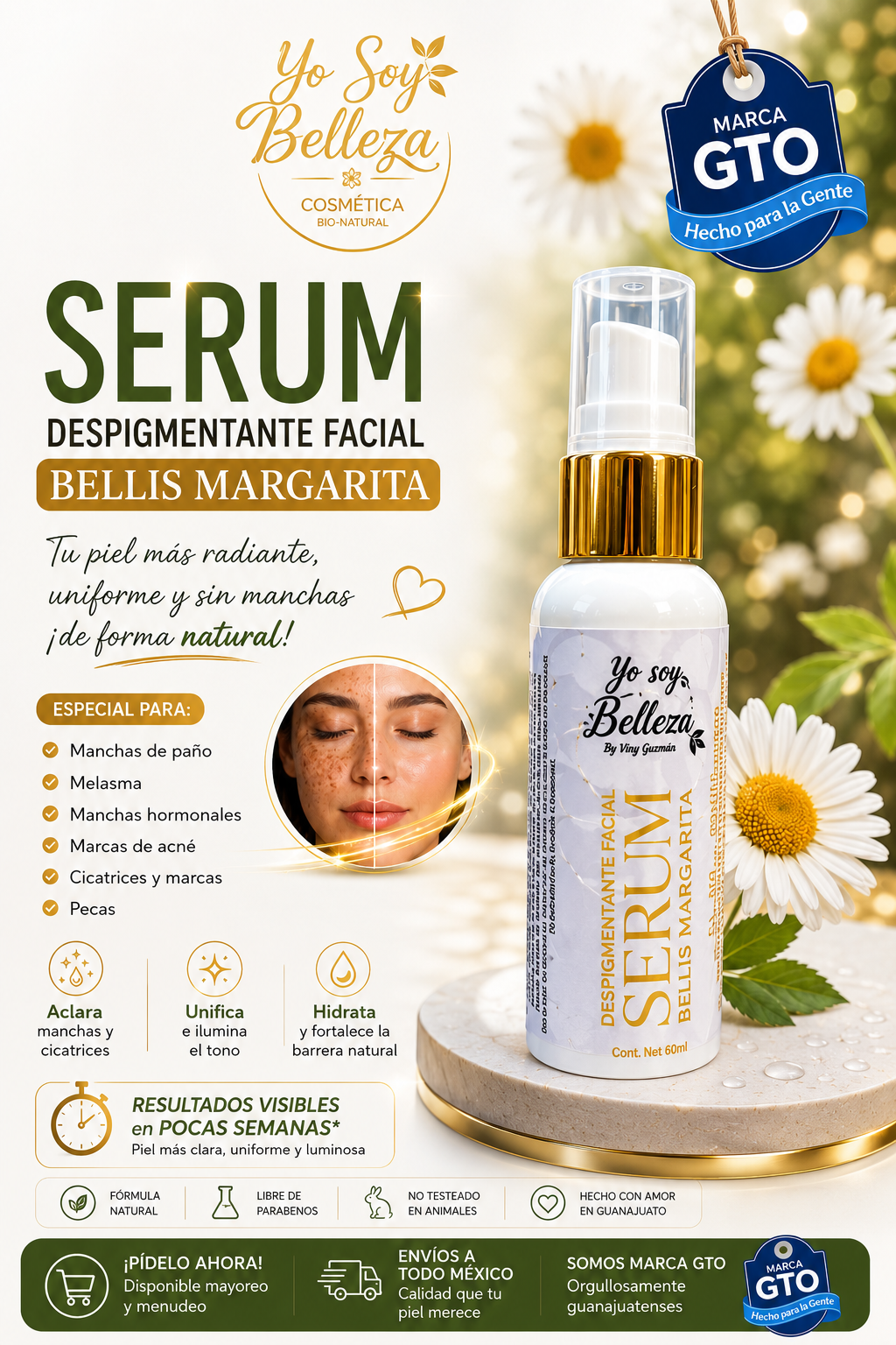Sérum Despigmentante Facial — Extracto de Flor de Margarita