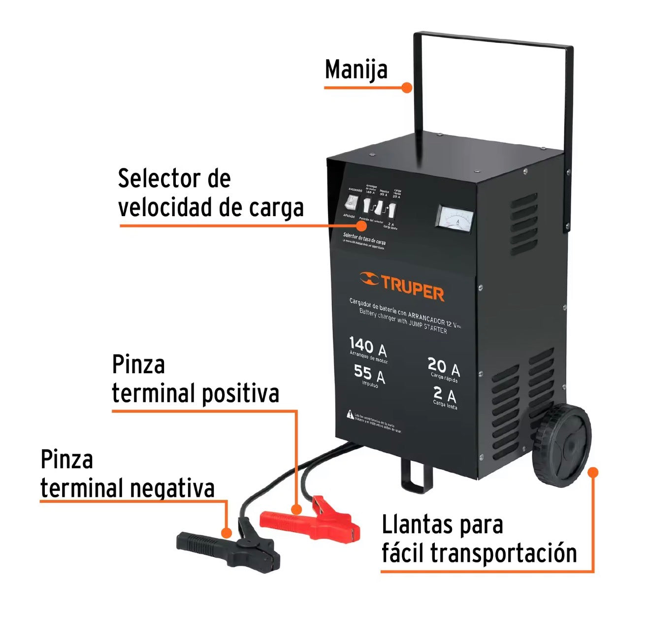 Cargador de batería con arrancador TRUPER 140 A