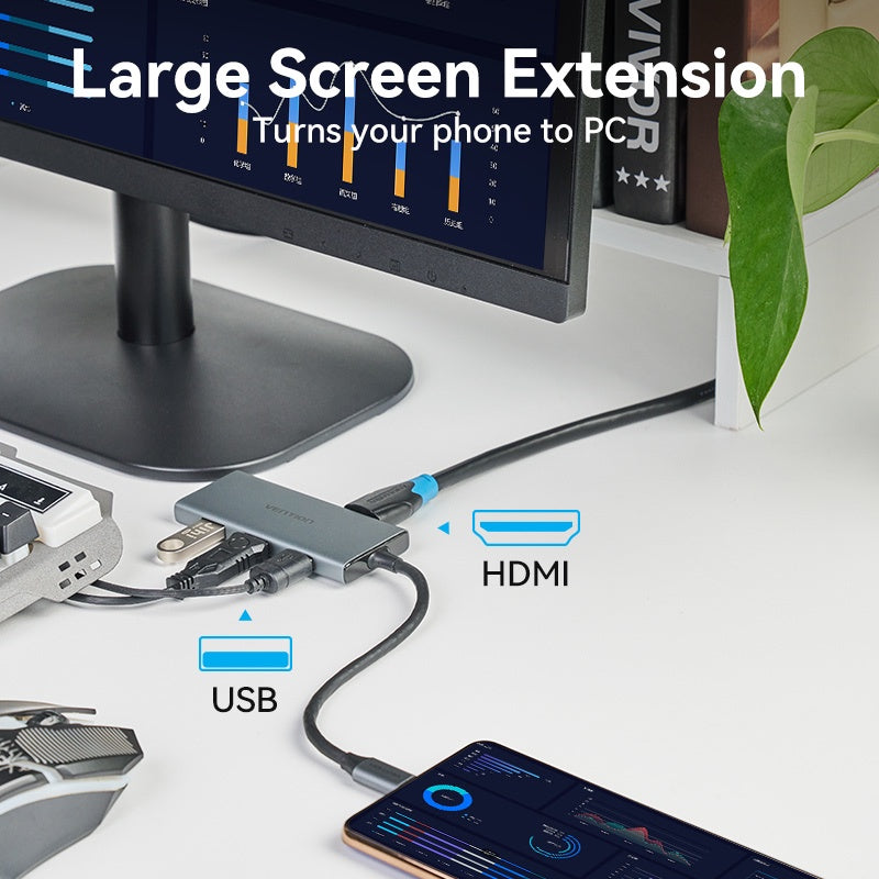 Vention 6 En 1 USB C Estación De Acoplamiento 4K Alta Resolución Azul