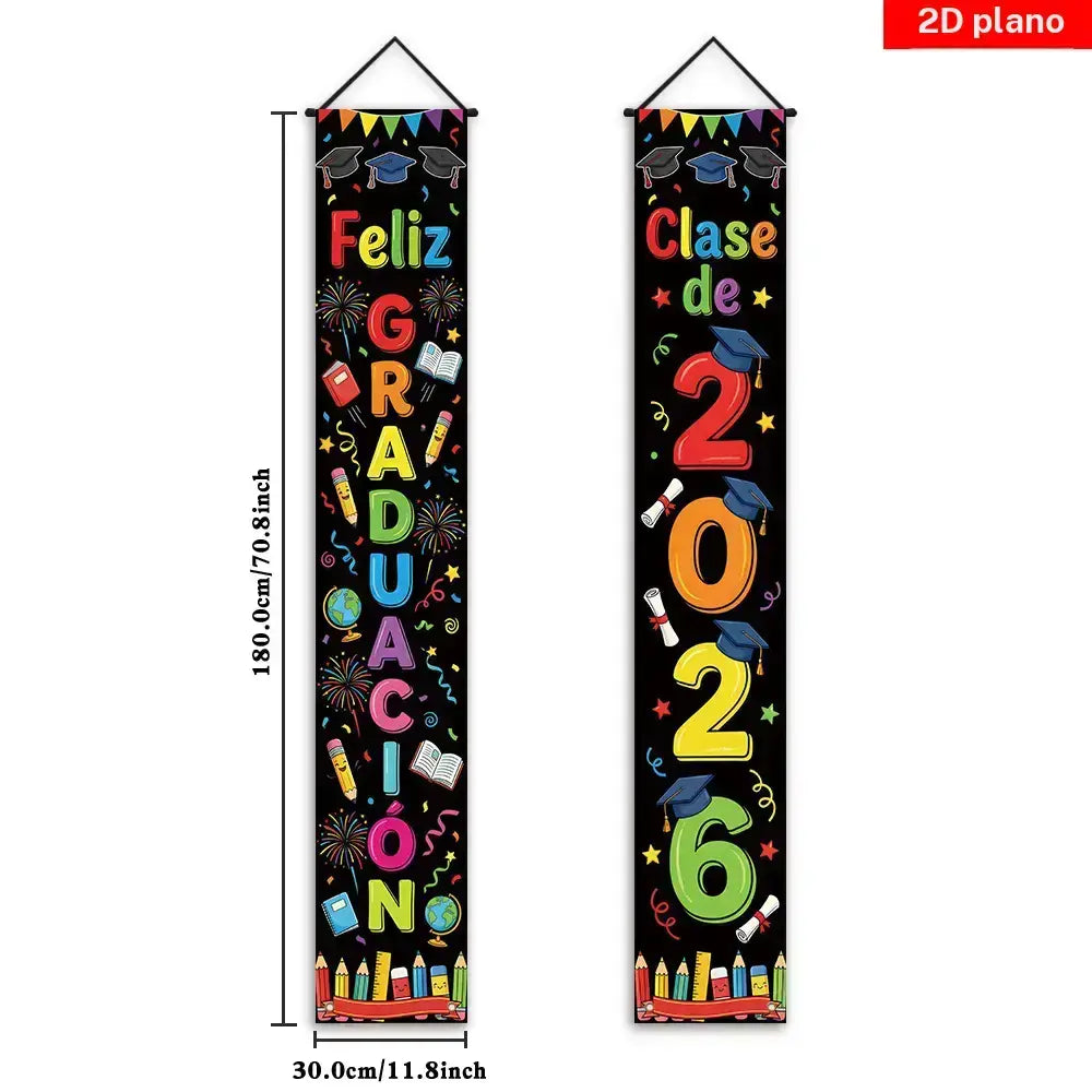 Banner para puerta principal con tema de graduación 2026,