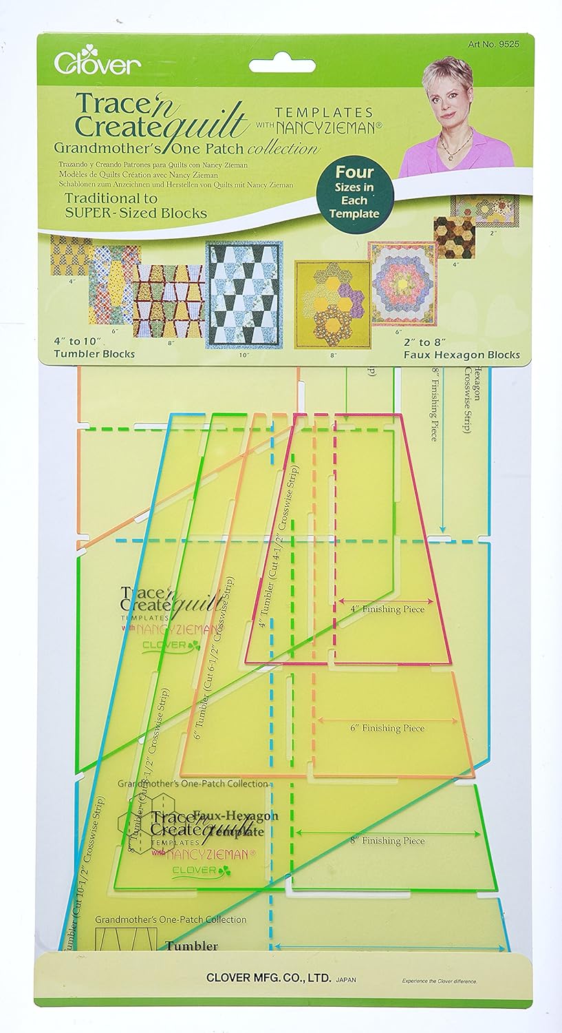 Plantillas reusables para Quilt Tumblers 4 a 10 " y Falso Hexágonos 2 a 8" Clover