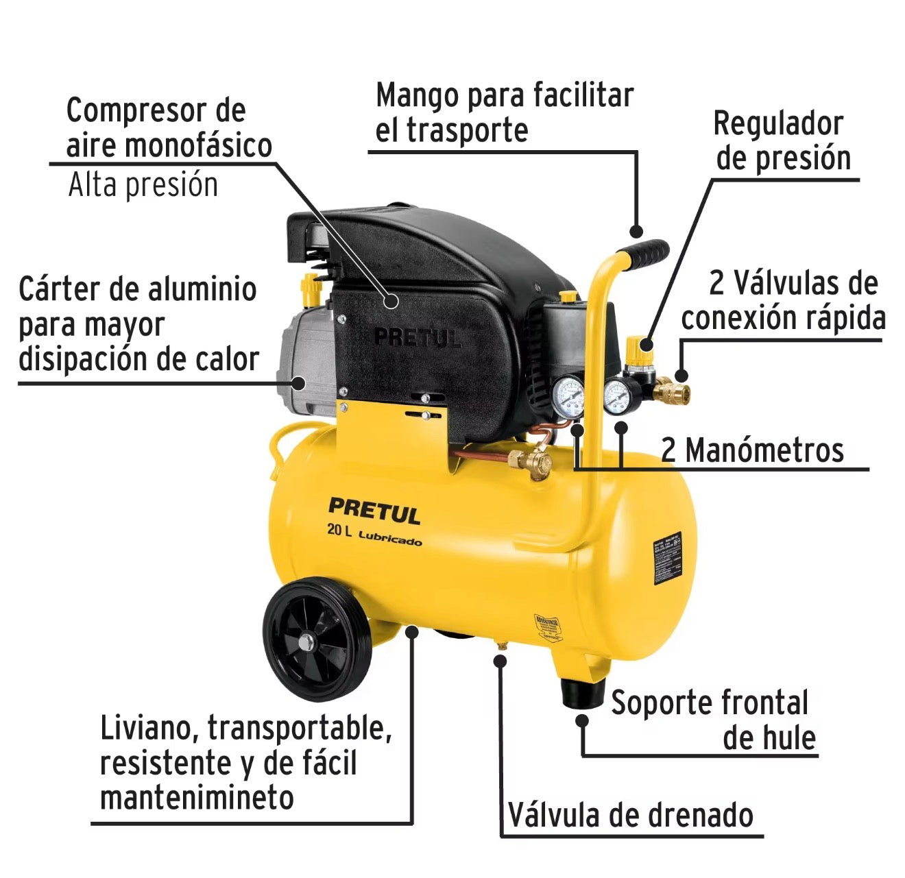 Compresor de aire PRETUL 20 L lubricado 1.5 HP