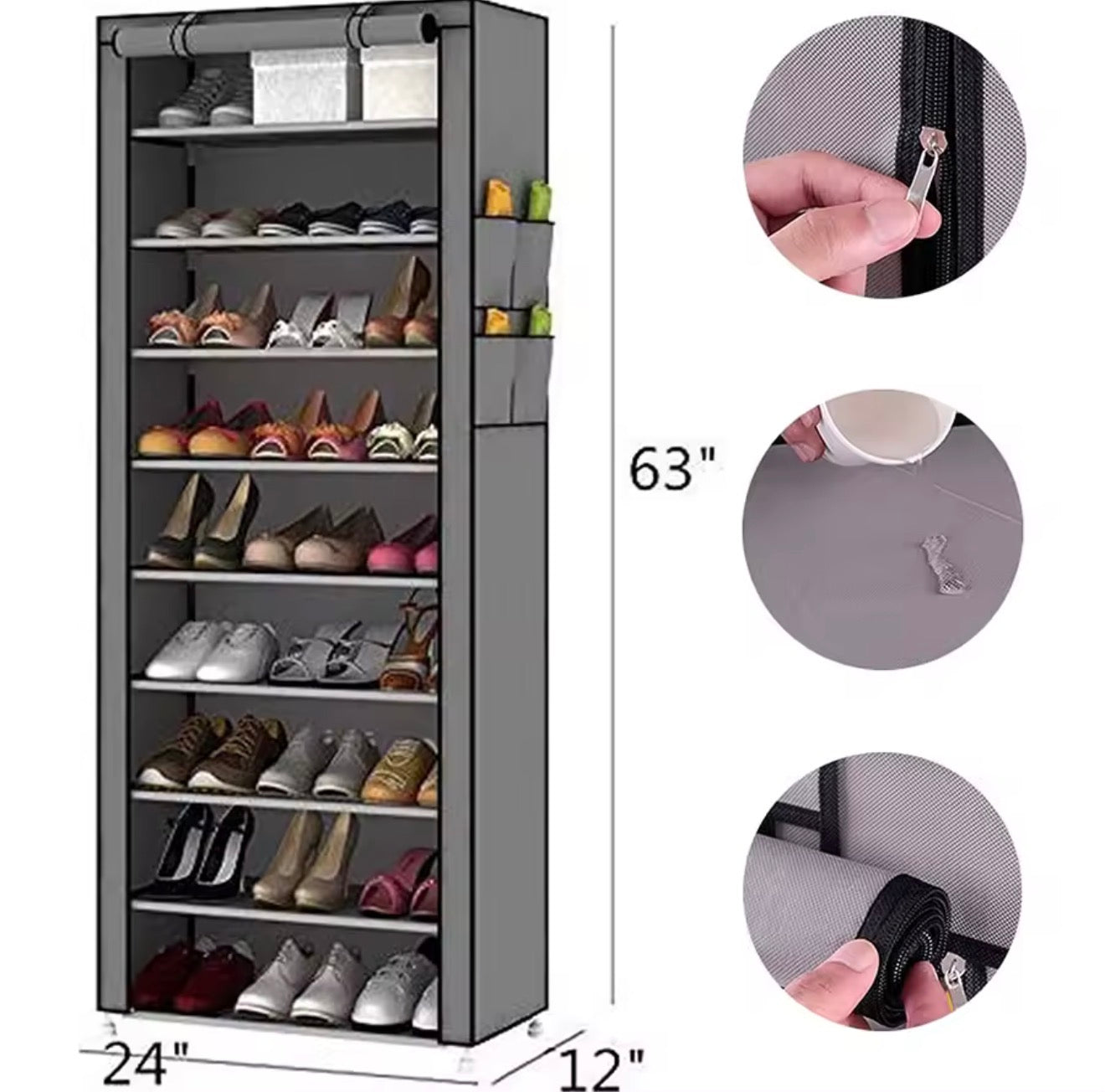 Zapatera con Cubierta de Tela 9 Niveles – Estructura de Acero, Organizador de Zapatos