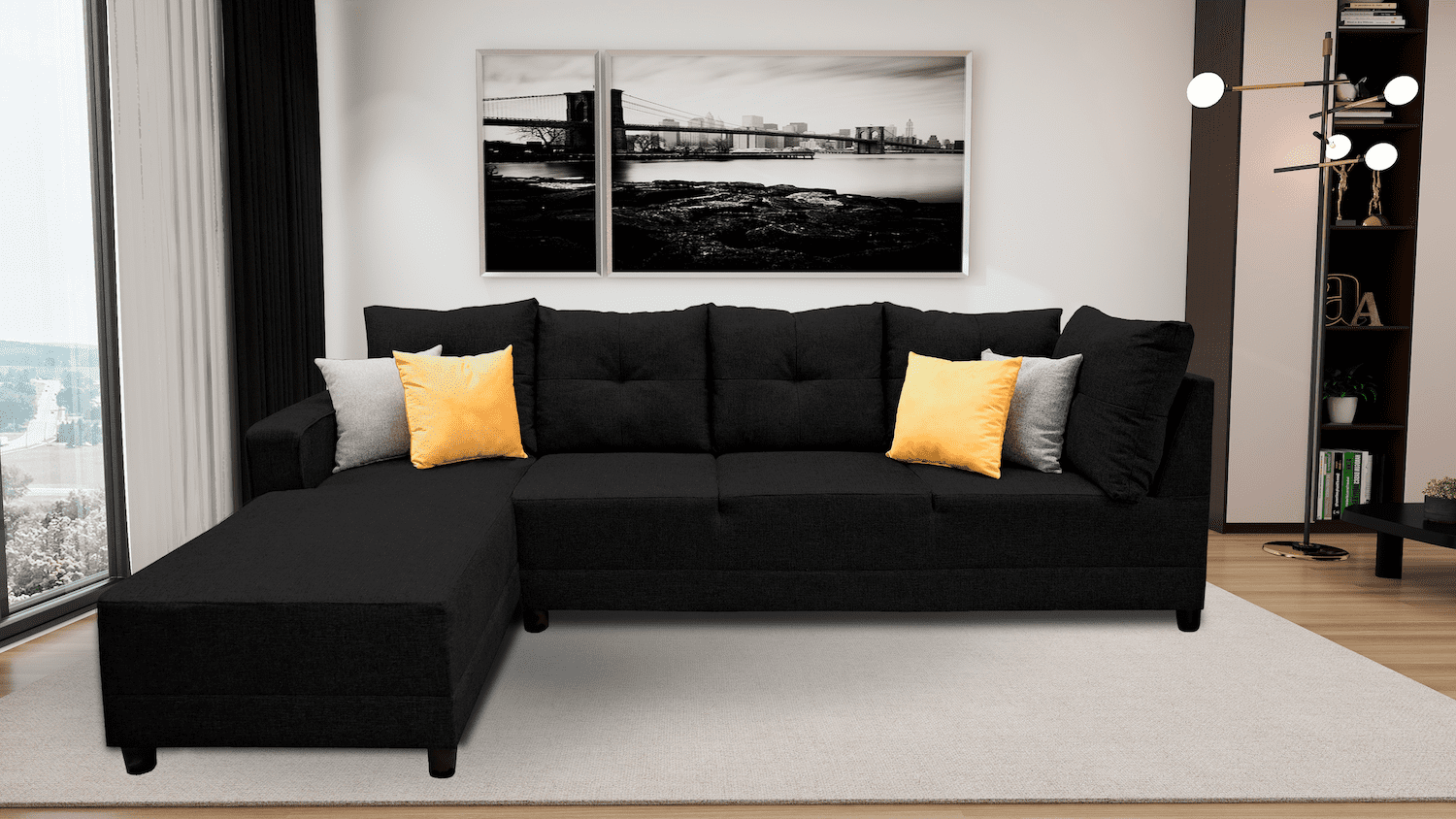 Sala Esquinera El Bazar Store Freya Negro 275x160 cm Tela Lino Nacional Modular