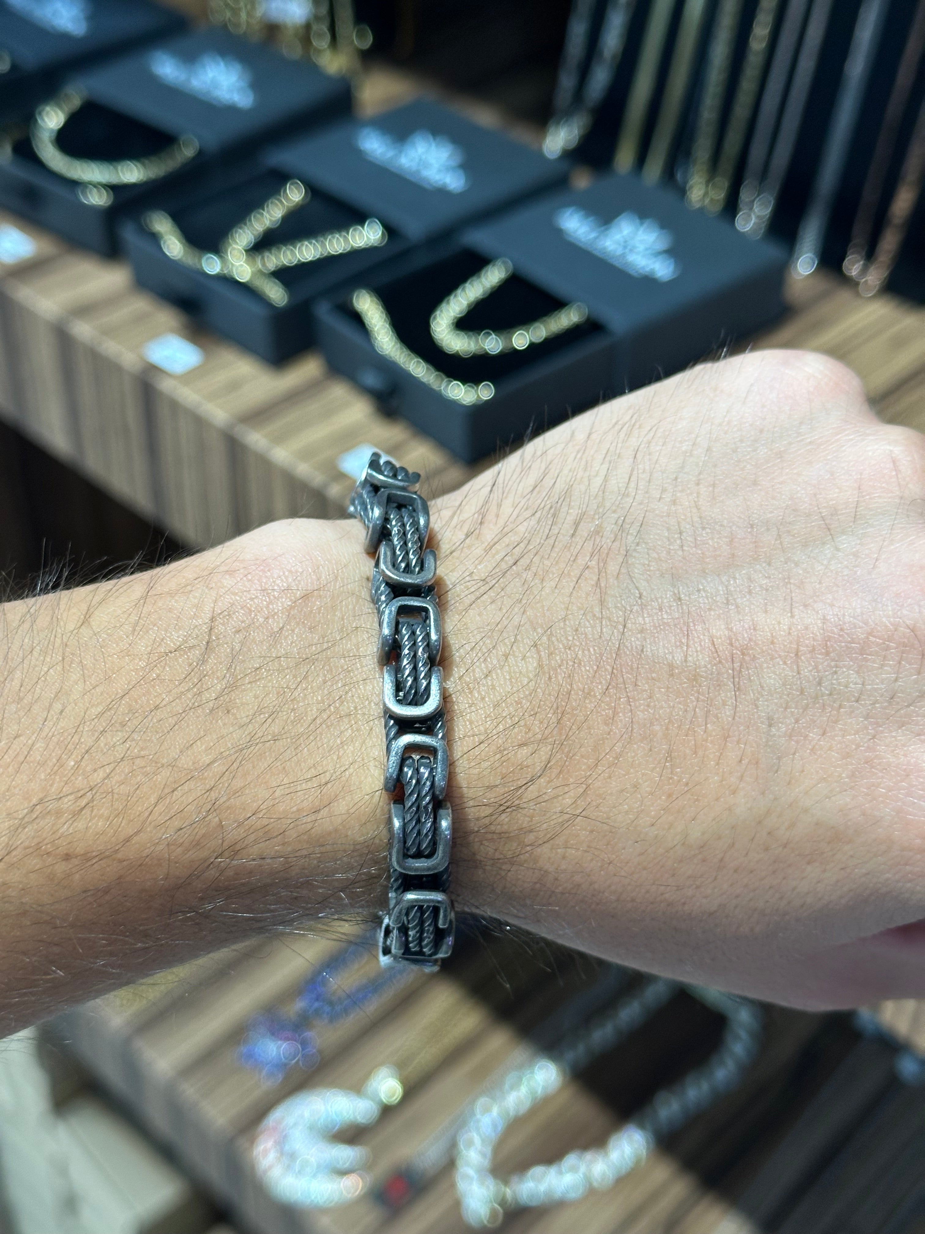 Pulsera Plata Negra 7 mm Acero Inoxidable