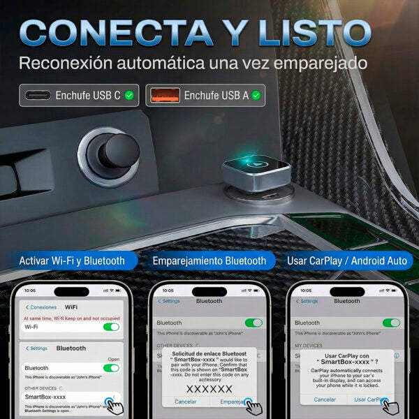 Adaptador Inalámbrico 2 En 1 Para Carplay Y Android Auto
