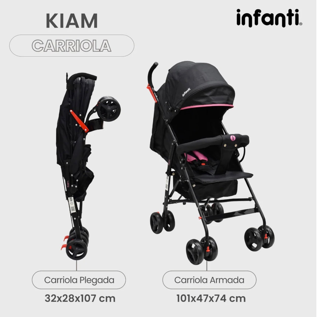 Carriola Para Bebe Kiam Compacta, Ligera, Plegable