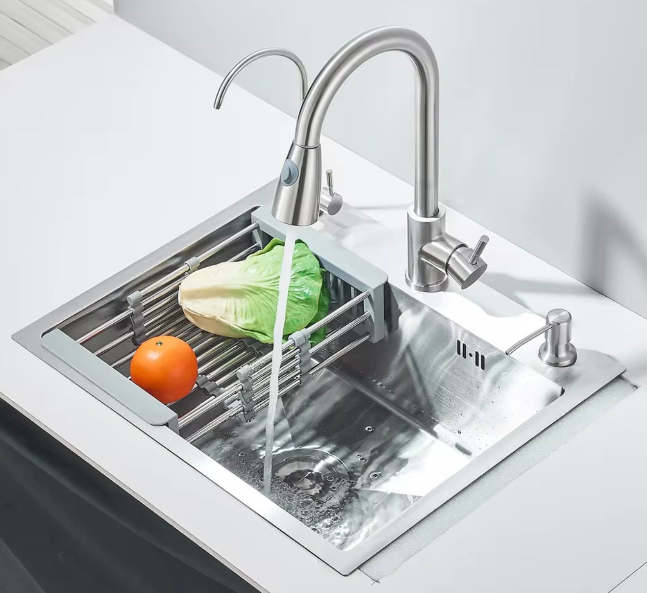 Fregadero de Cocina de Acero Inoxidable 55x45 / 80x45 cm con Mezcladora y Dispensador de Jabón