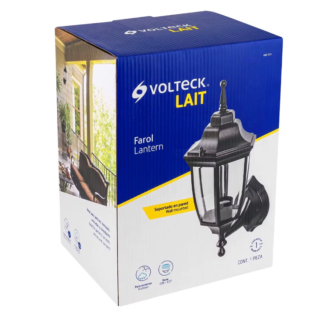 Lámpara de Pared Exterior Volteck LAIT Farol 1xE26 – Blanco y Negro