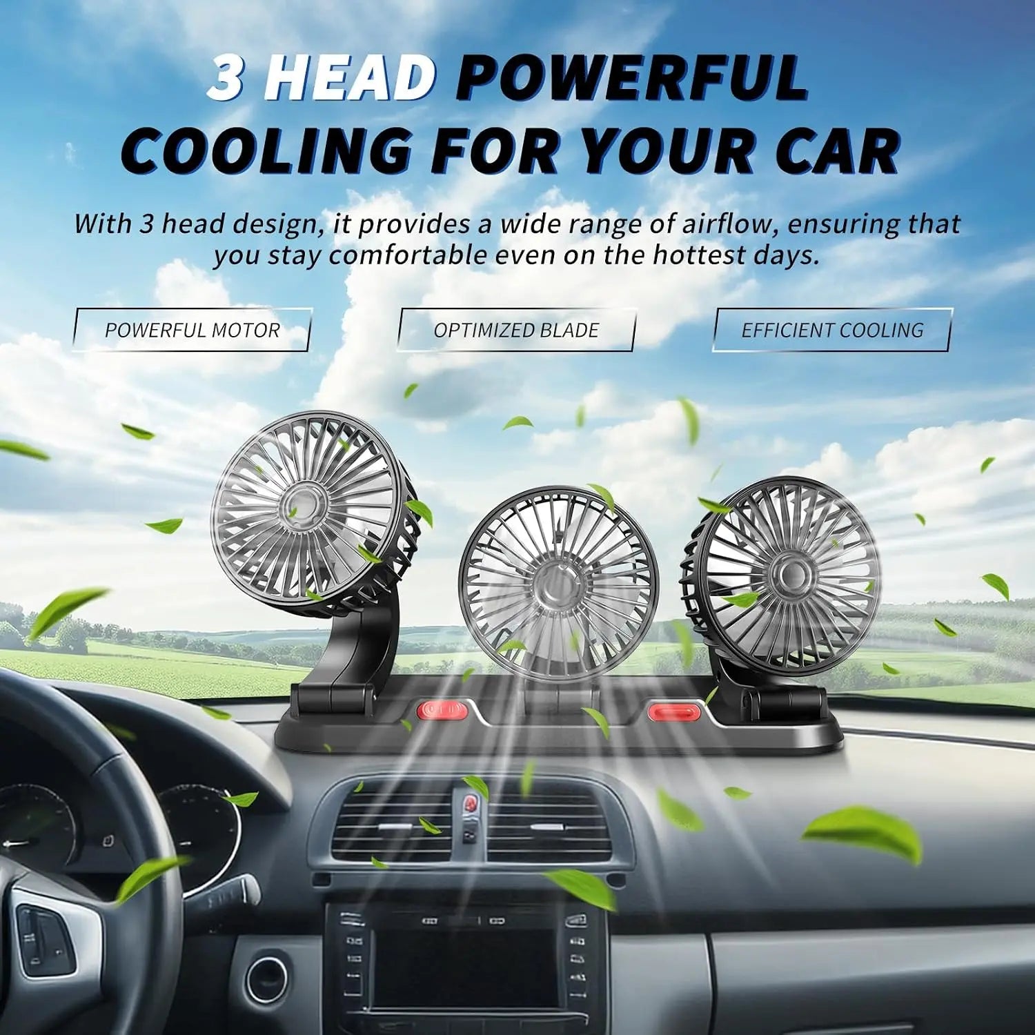 Ventilador de coche de tres aspas