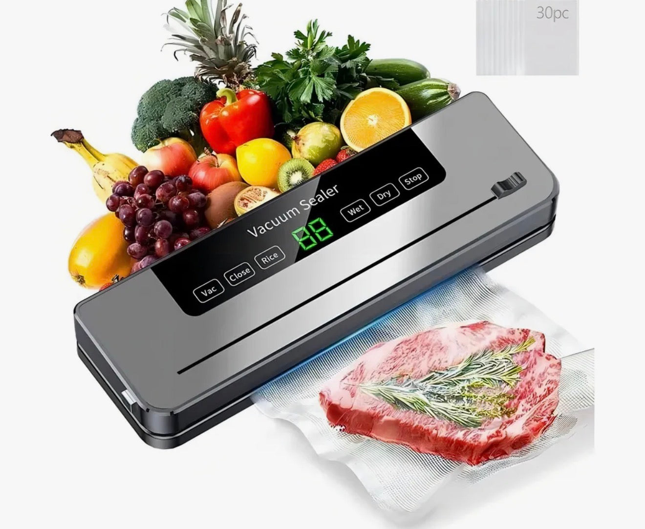 Selladora al Vacío BAKEWAY-S863 30cm con Esterilización Ultravioleta