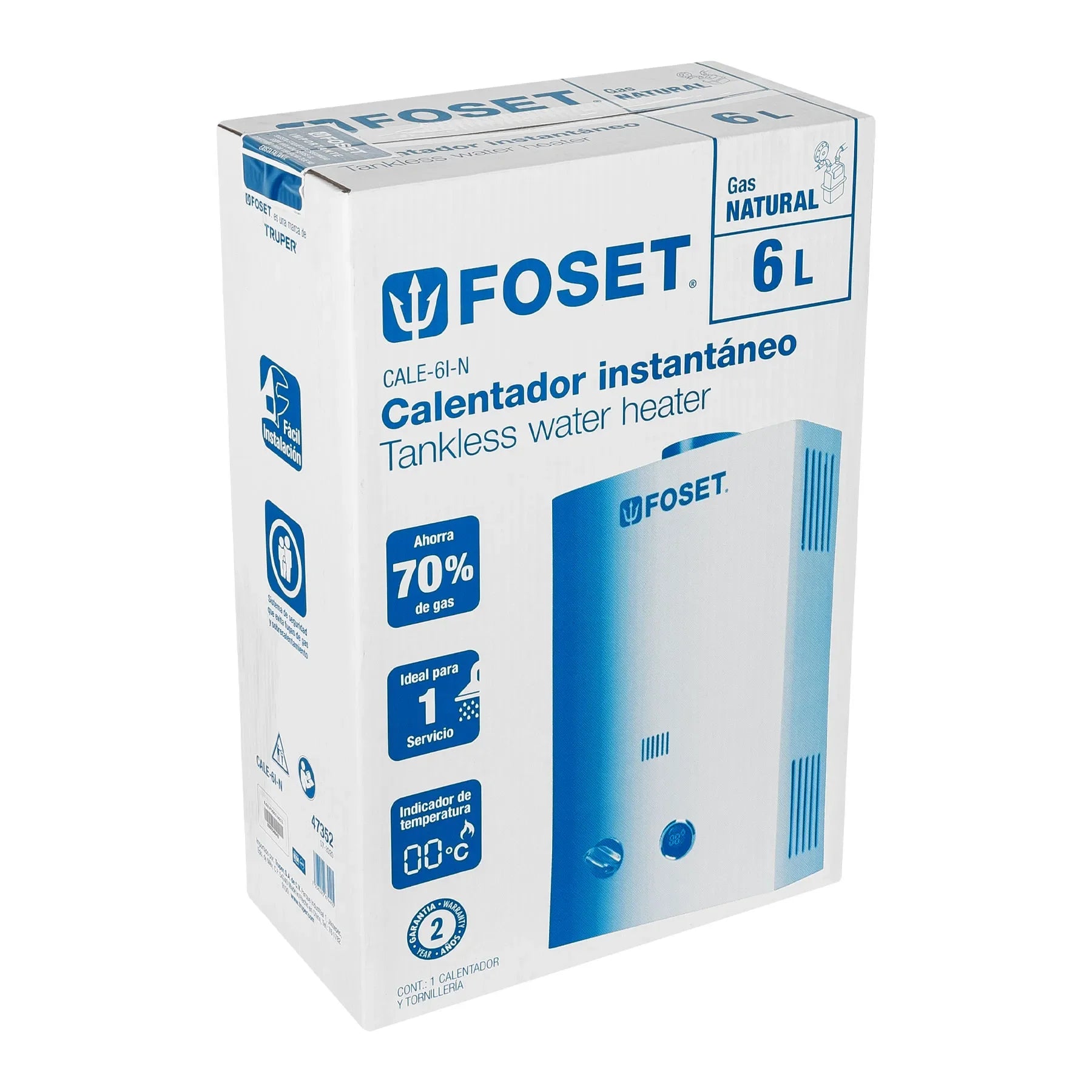 Calentador Instantáneo de Acero Inoxidable, Caja de Gas Natural Foset,