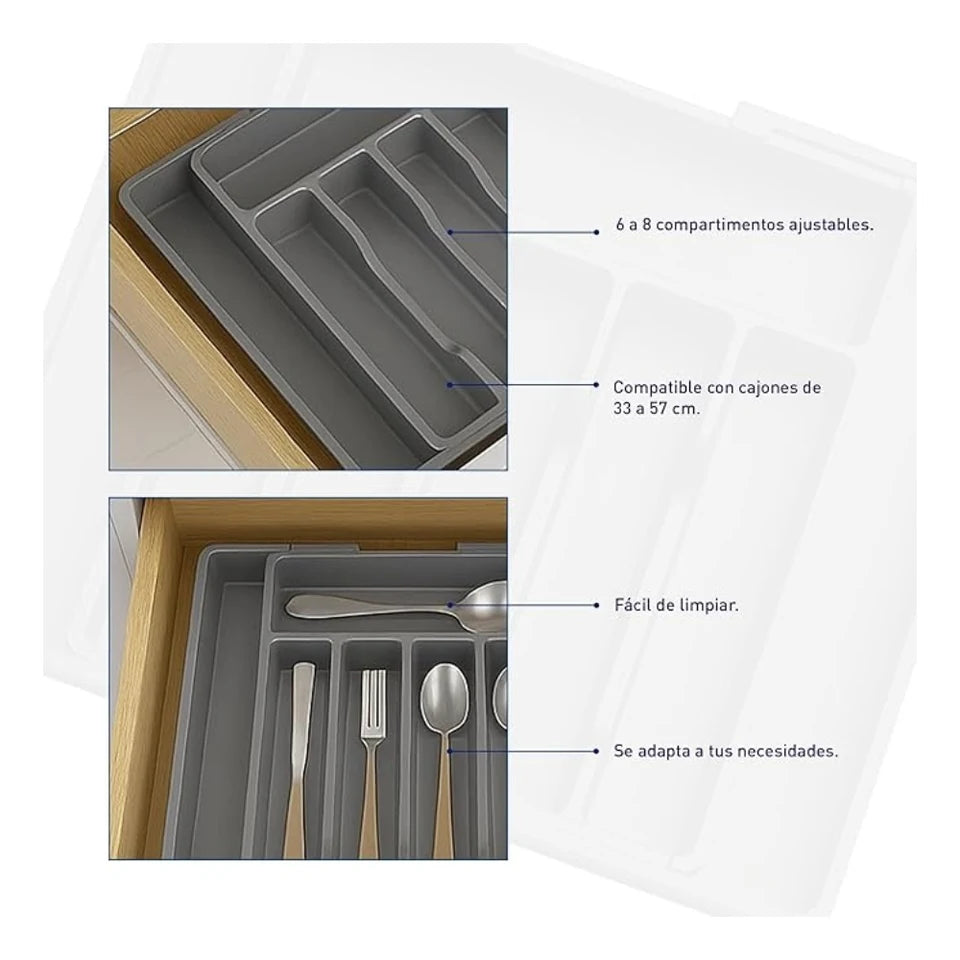 Organizador de Cubiertos Expandible 33–57 cm para Cajón