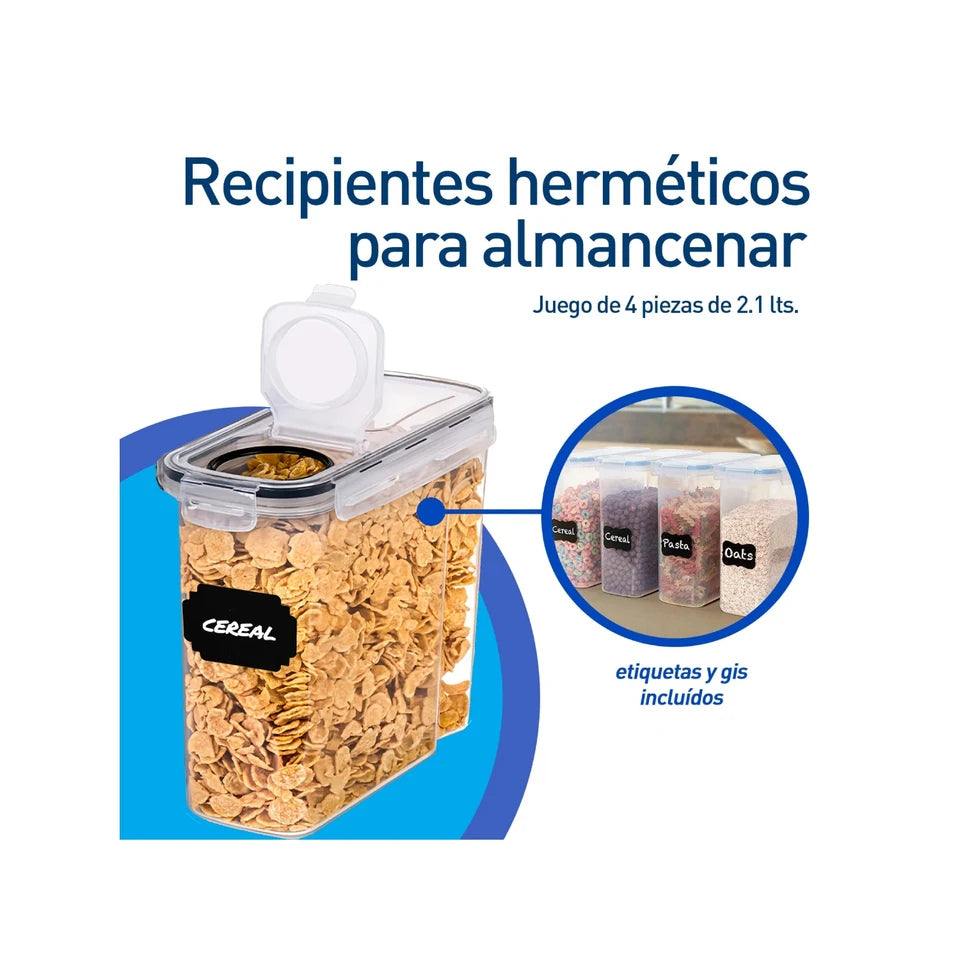 Juego de 4 Recipientes Herméticos de Plástico