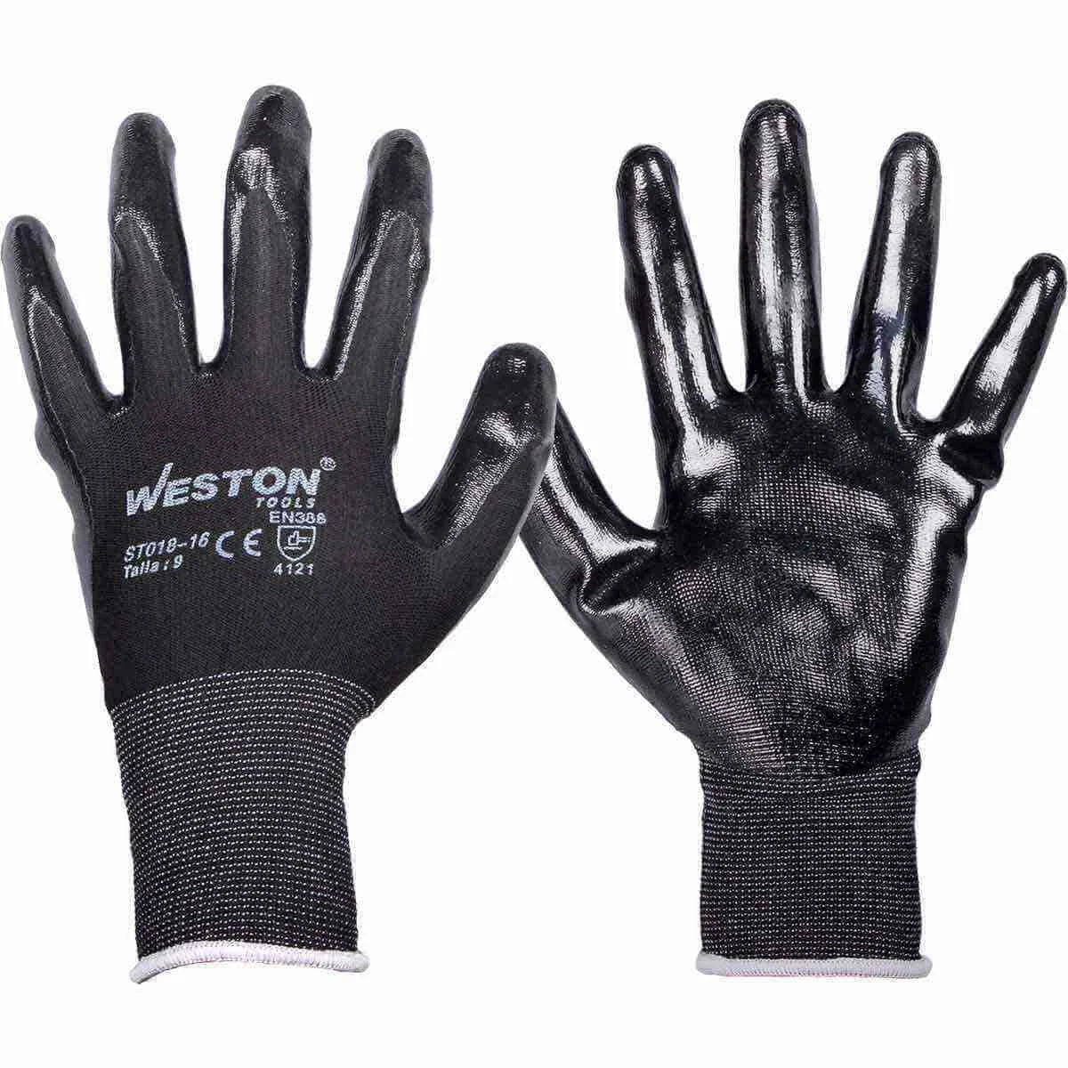 PAQUETE DE 10 GUANTES DE NYLON NEGRO CON NITRIL