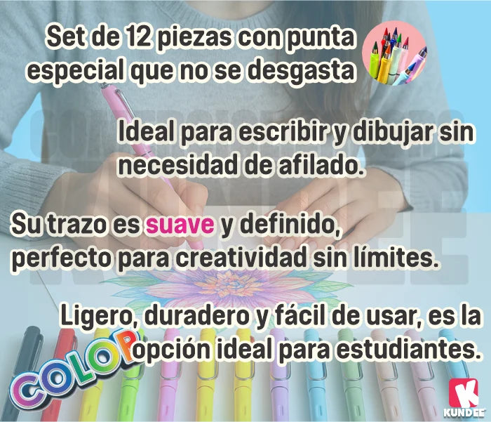 Lápiz infinito con puntas de colores, 12 pz