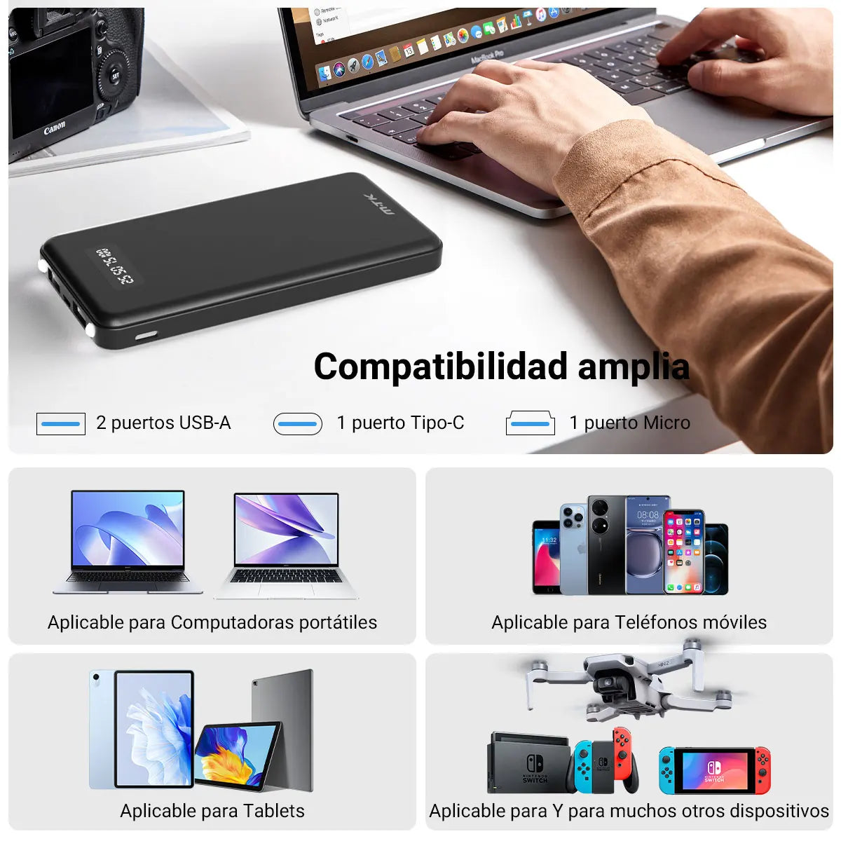 Cargador Rápido 3 USB Puertos y Pantalla LED