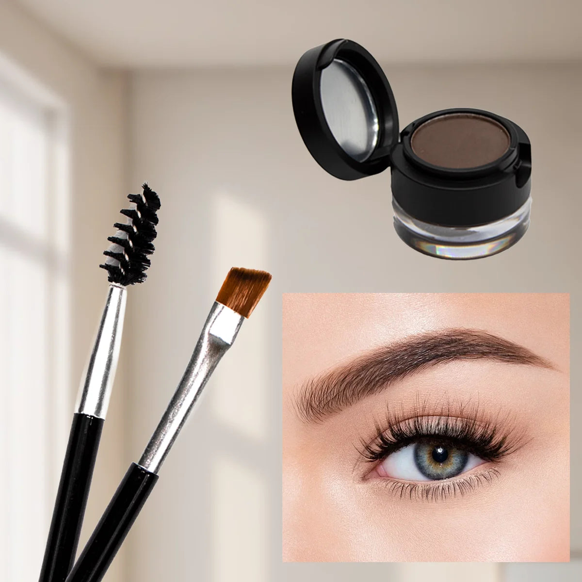 Dúo de gel y polvo para cejas, 6 colores, dura hasta 24 horas